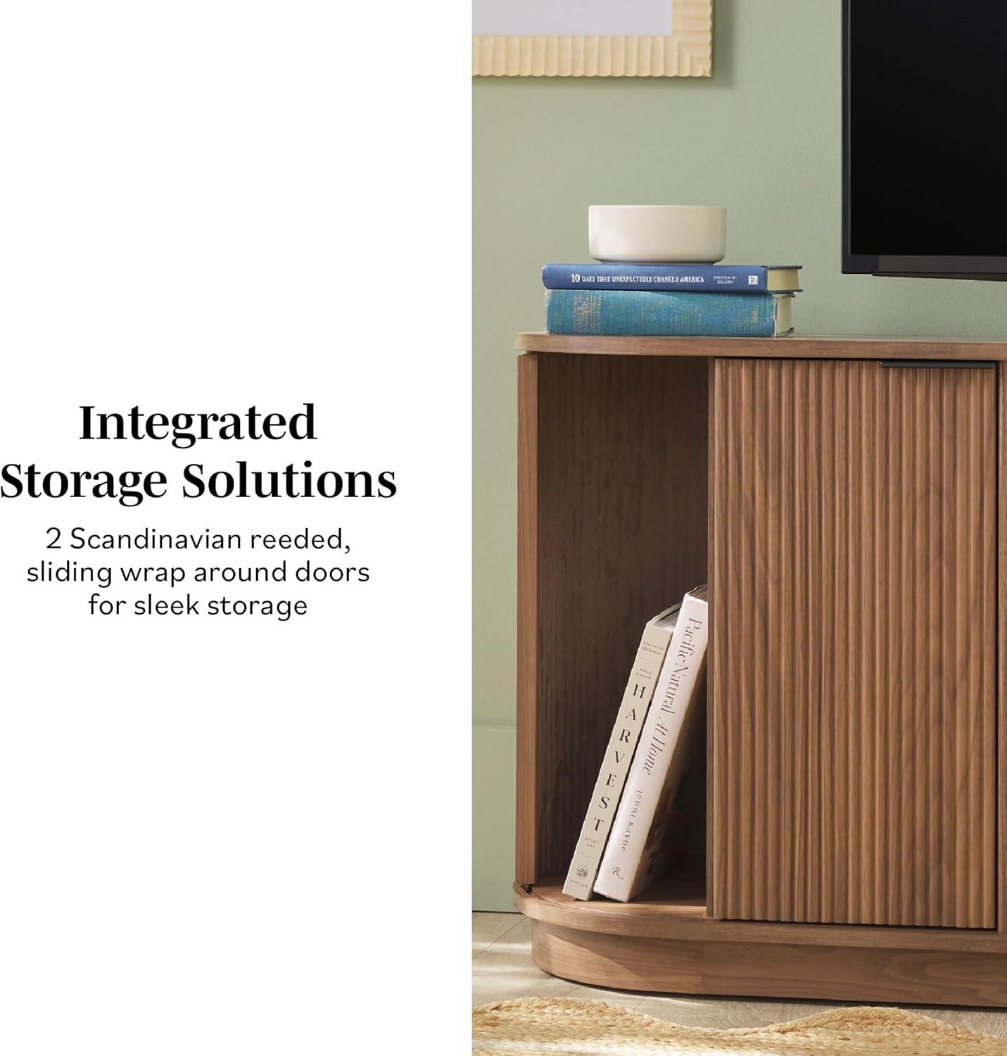 imageWalker Edison Chloe Reeded TV Stand with Fireplace Insert 65 Inch 60 inch Coastal OakMocha