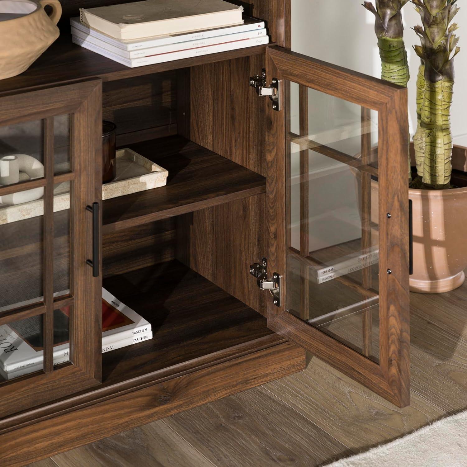 imageWalker Edison Classic Glass Door Universal TV Stand for TVs up to 64quot Flat Screen Living Room Storage Cabinet Doors and Shelves Entertainment Center 58 Inch White OakDark Walnut