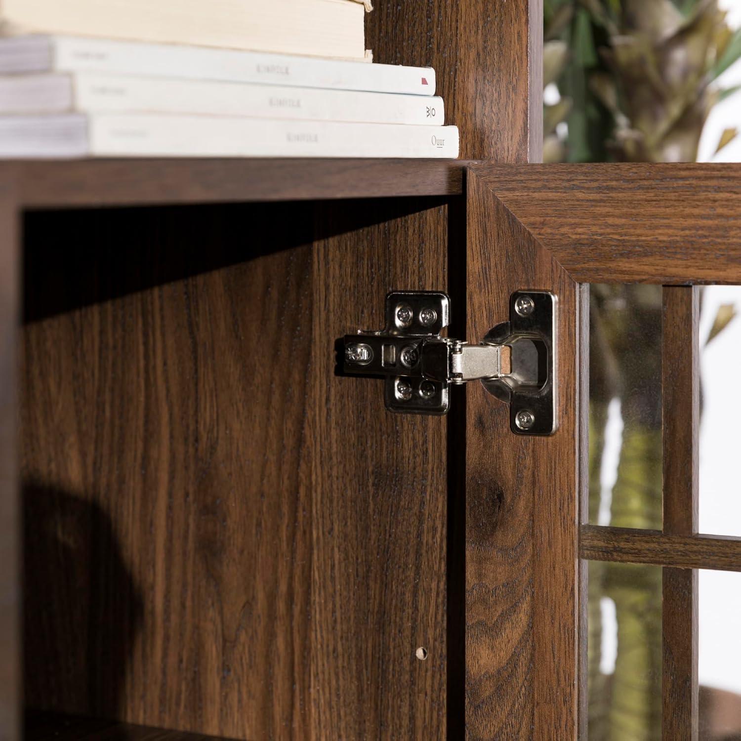 imageWalker Edison Classic Glass Door Universal TV Stand for TVs up to 64quot Flat Screen Living Room Storage Cabinet Doors and Shelves Entertainment Center 58 Inch White OakDark Walnut