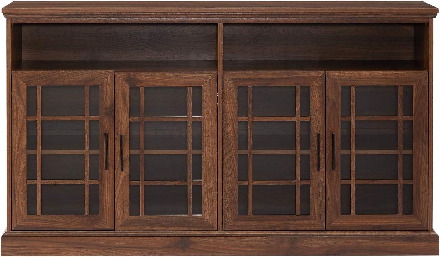 imageWalker Edison Classic Glass Door Universal TV Stand for TVs up to 64quot Flat Screen Living Room Storage Cabinet Doors and Shelves Entertainment Center 58 Inch White OakDark Walnut