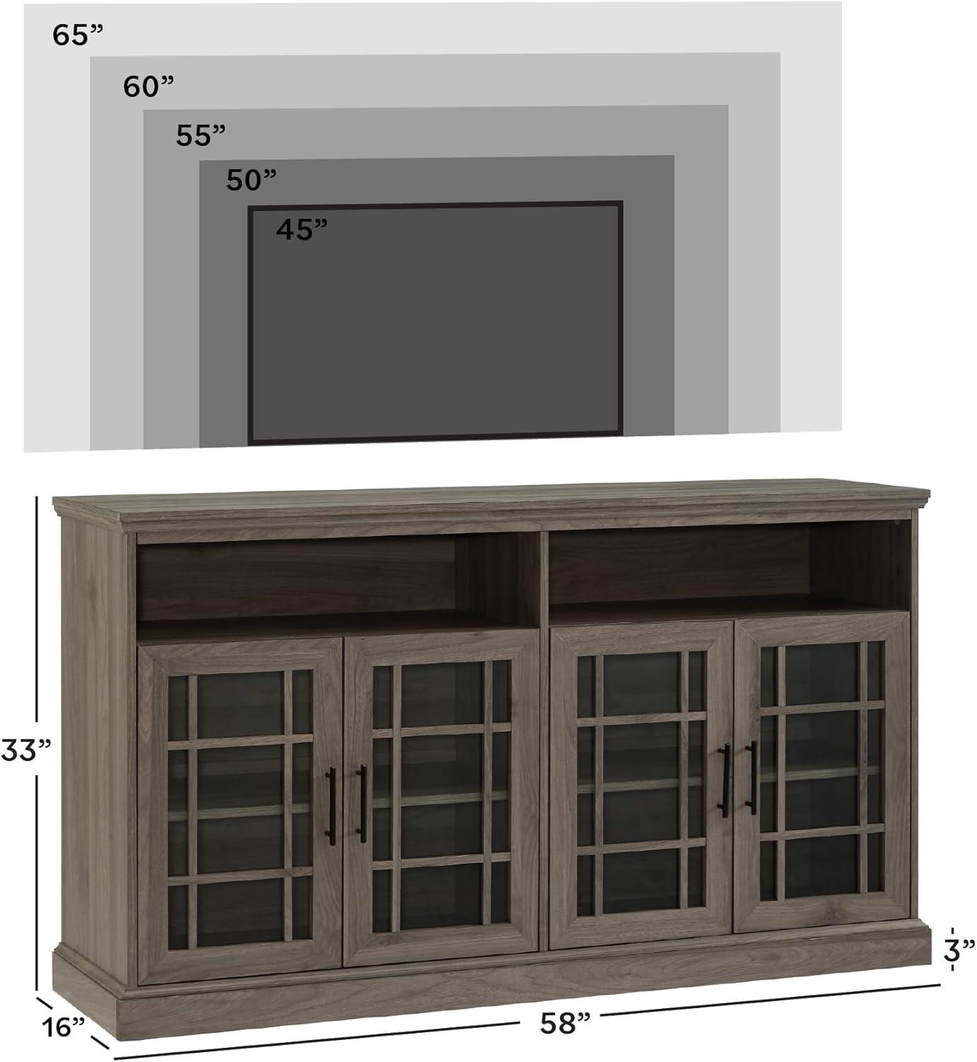 imageWalker Edison Classic Glass Door Universal TV Stand for TVs up to 64quot Flat Screen Living Room Storage Cabinet Doors and Shelves Entertainment Center 58 Inch White OakSlate Grey