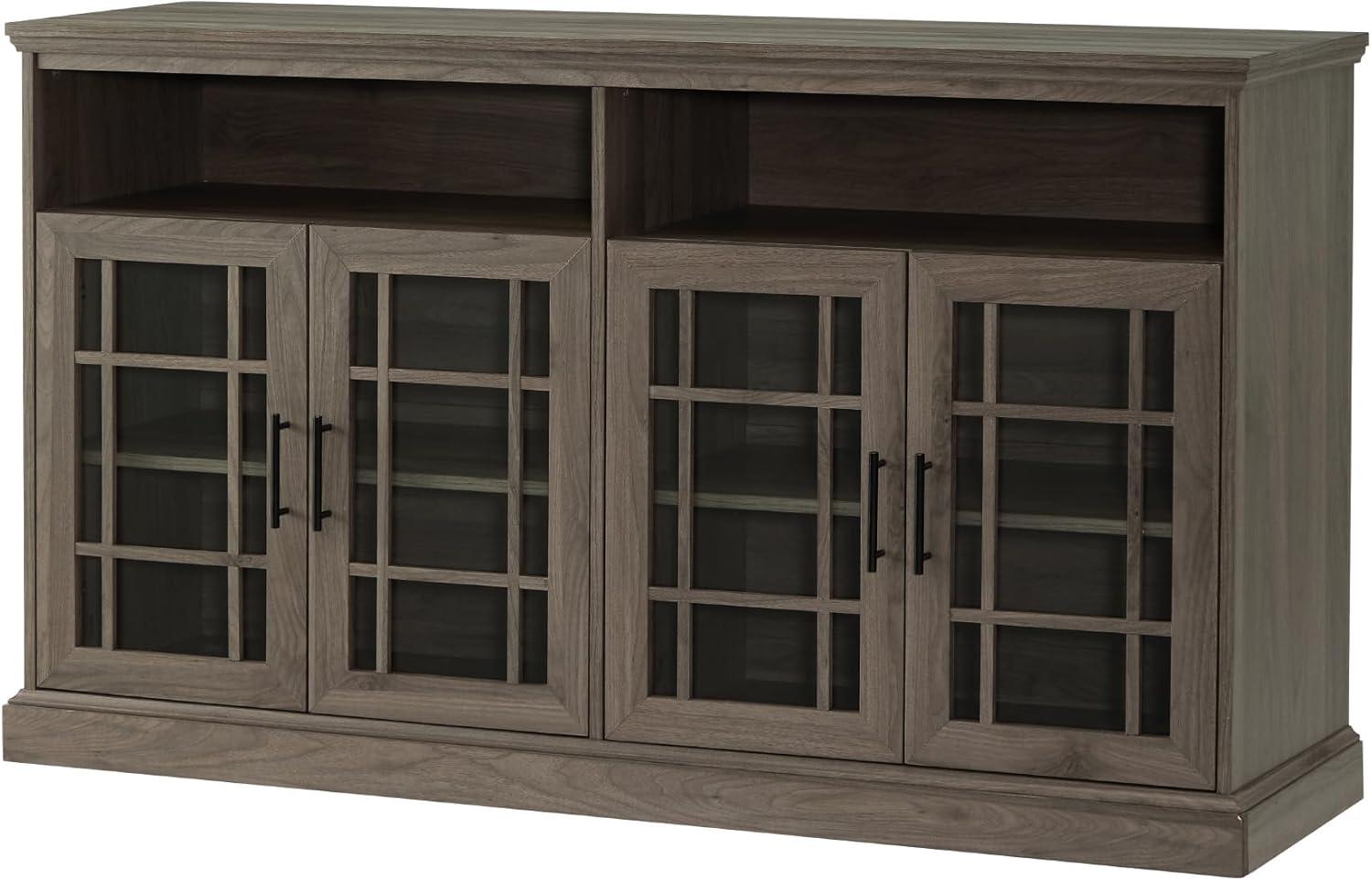 imageWalker Edison Classic Glass Door Universal TV Stand for TVs up to 64quot Flat Screen Living Room Storage Cabinet Doors and Shelves Entertainment Center 58 Inch White OakSlate Grey
