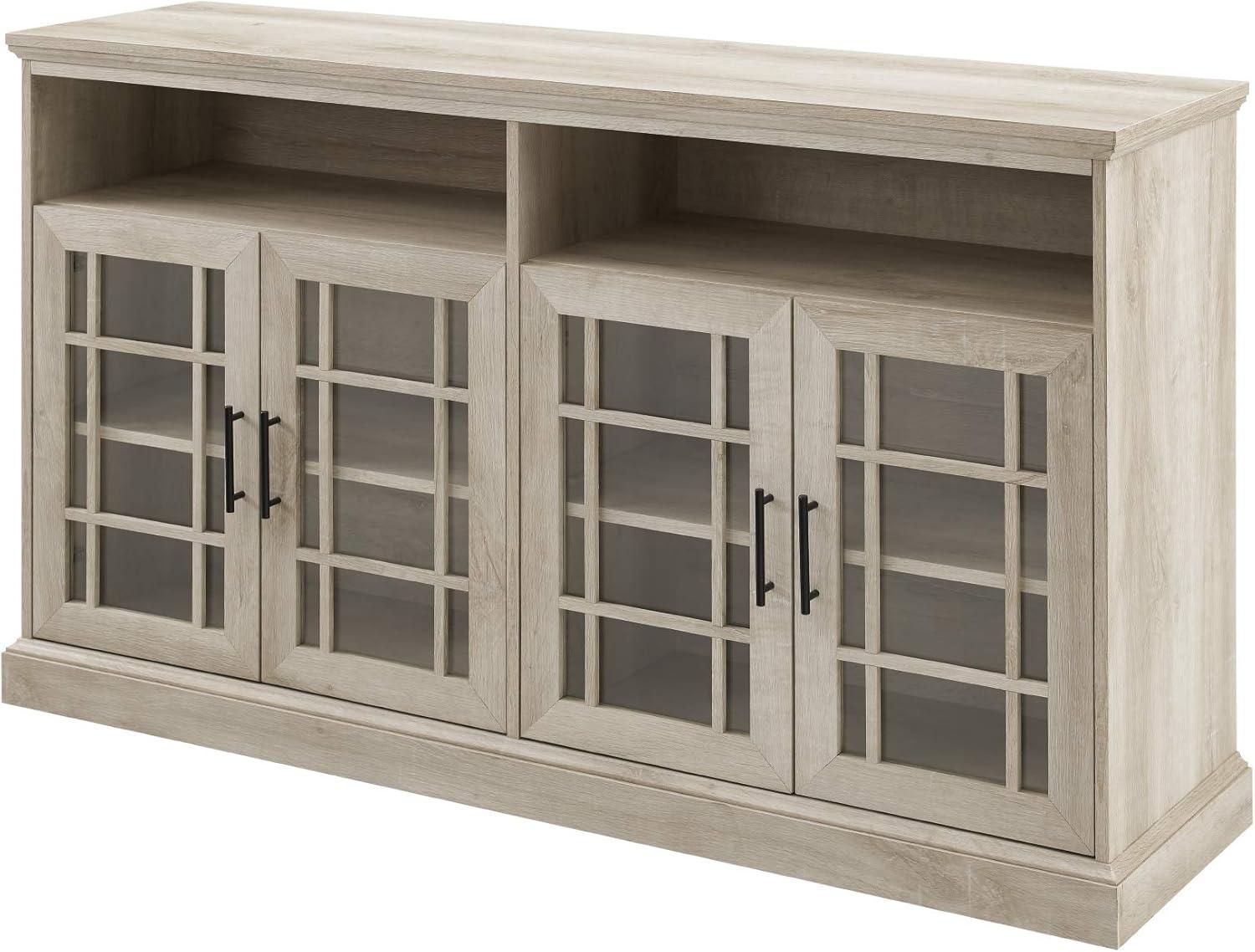 imageWalker Edison Classic Glass Door Universal TV Stand for TVs up to 64quot Flat Screen Living Room Storage Cabinet Doors and Shelves Entertainment Center 58 Inch White OakWhite Oak