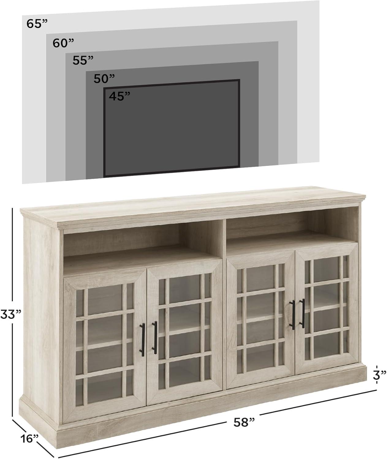 imageWalker Edison Classic Glass Door Universal TV Stand for TVs up to 64quot Flat Screen Living Room Storage Cabinet Doors and Shelves Entertainment Center 58 Inch White OakWhite Oak