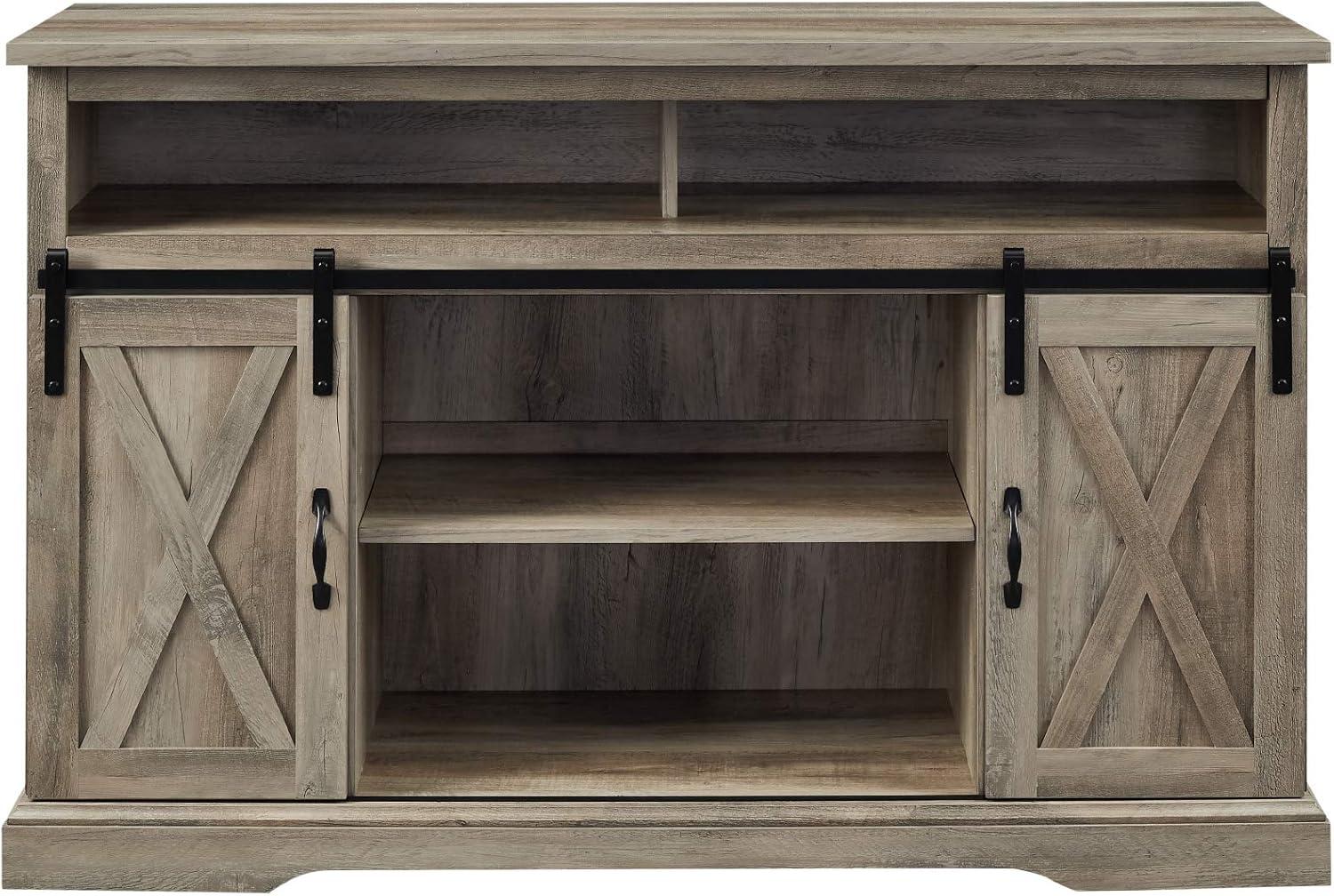 imageWalker Edison Clayton Farmhouse Sliding Double Barn Door TV Stand for TVs up to 58 Inches 52 Inch Solid WhiteGrey Wash