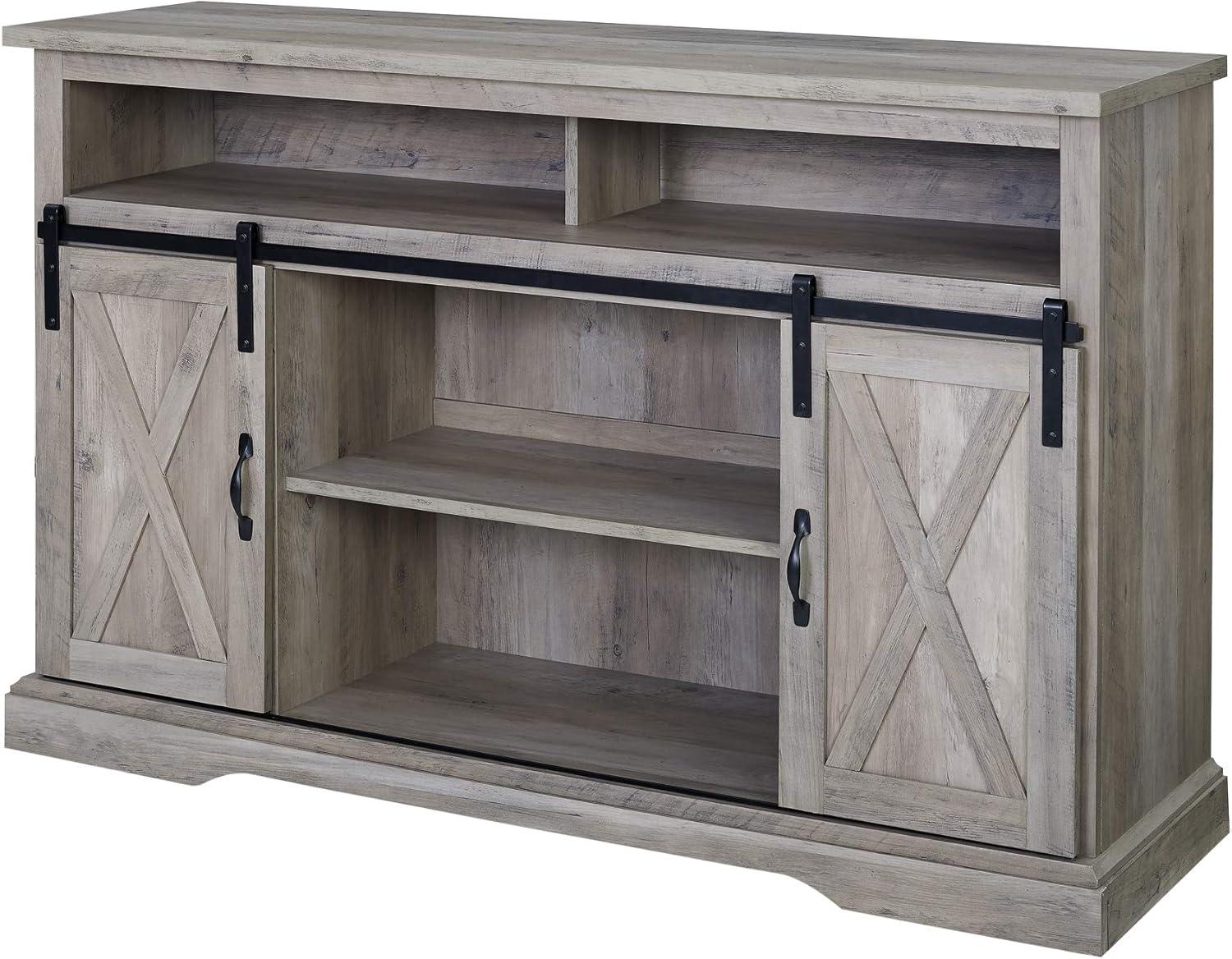 imageWalker Edison Clayton Farmhouse Sliding Double Barn Door TV Stand for TVs up to 58 Inches 52 Inch Solid WhiteGrey Wash