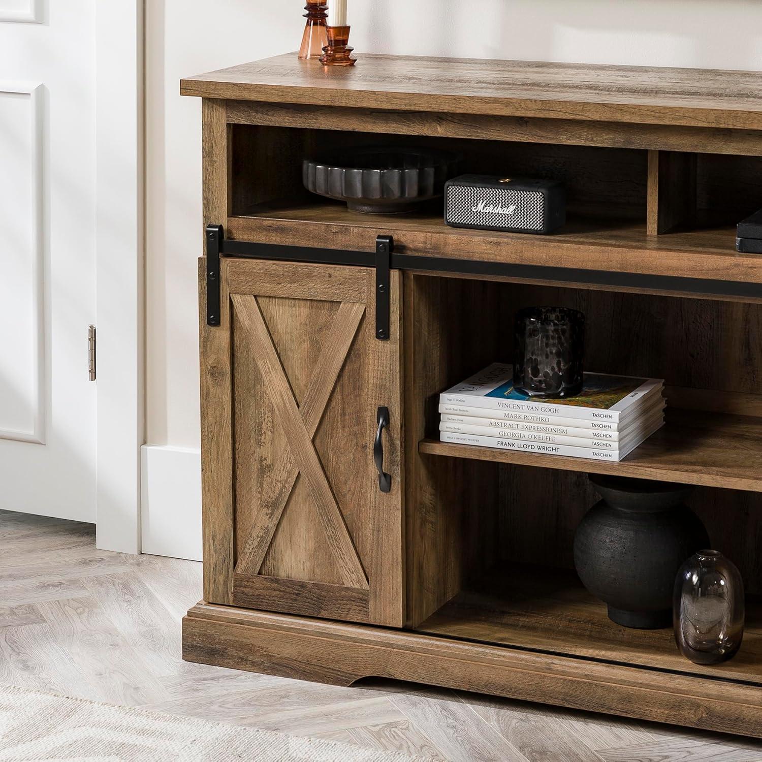 imageWalker Edison Clayton Farmhouse Sliding Double Barn Door TV Stand for TVs up to 58 Inches 52 Inch Solid WhiteRustic Oak