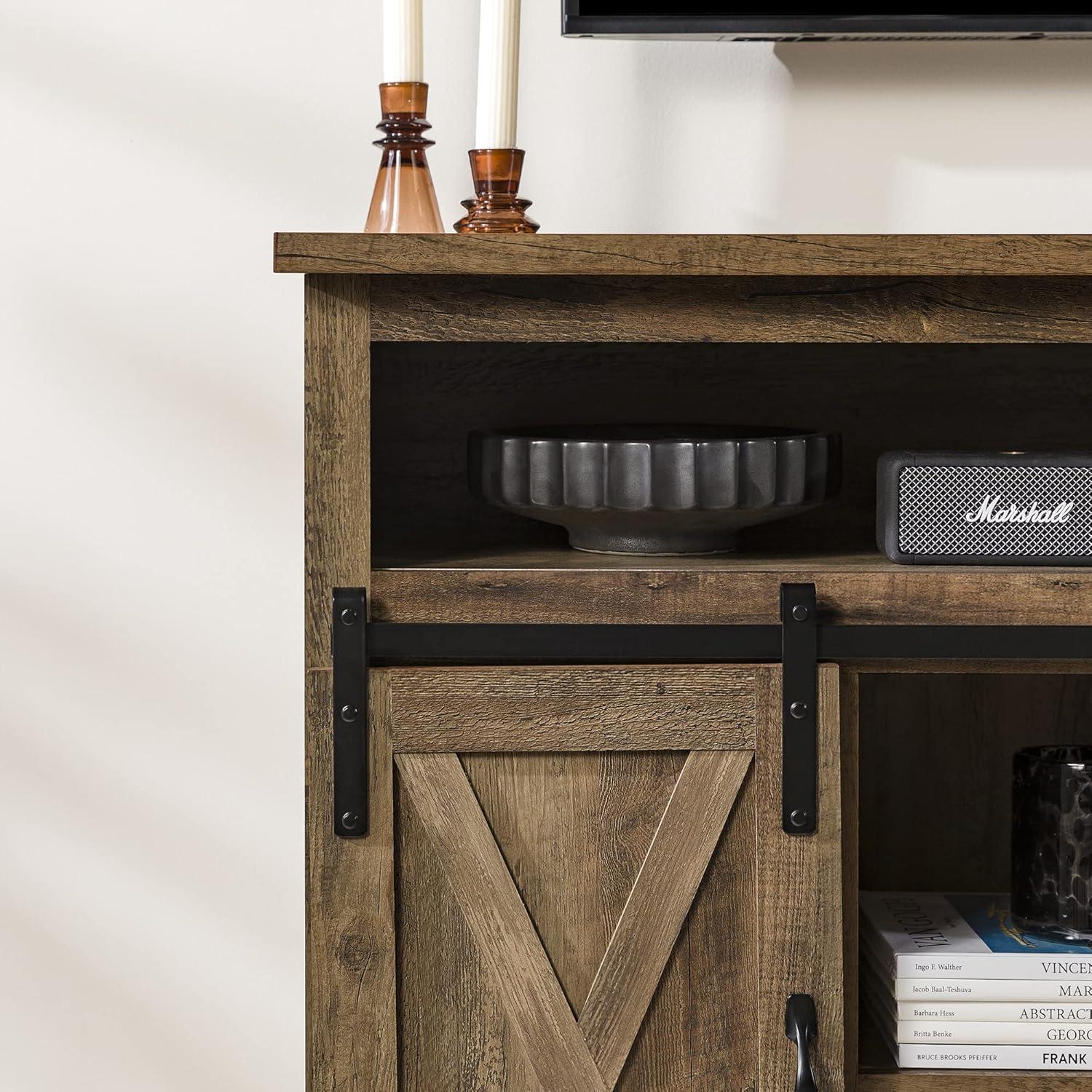 imageWalker Edison Clayton Farmhouse Sliding Double Barn Door TV Stand for TVs up to 58 Inches 52 Inch Solid WhiteRustic Oak