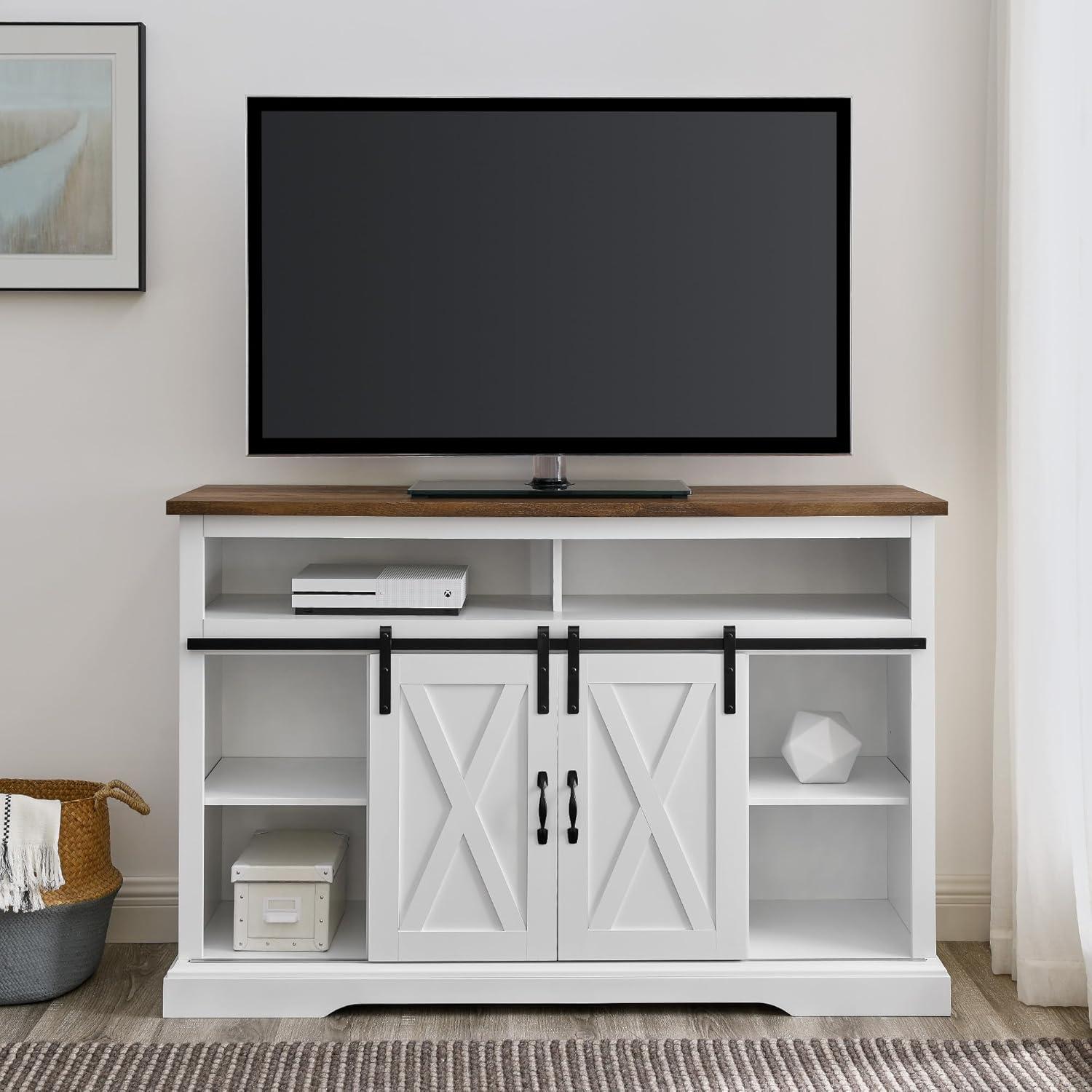 imageWalker Edison Clayton Farmhouse Sliding Double Barn Door TV Stand for TVs up to 58 Inches 52 Inch Solid WhiteSolid White