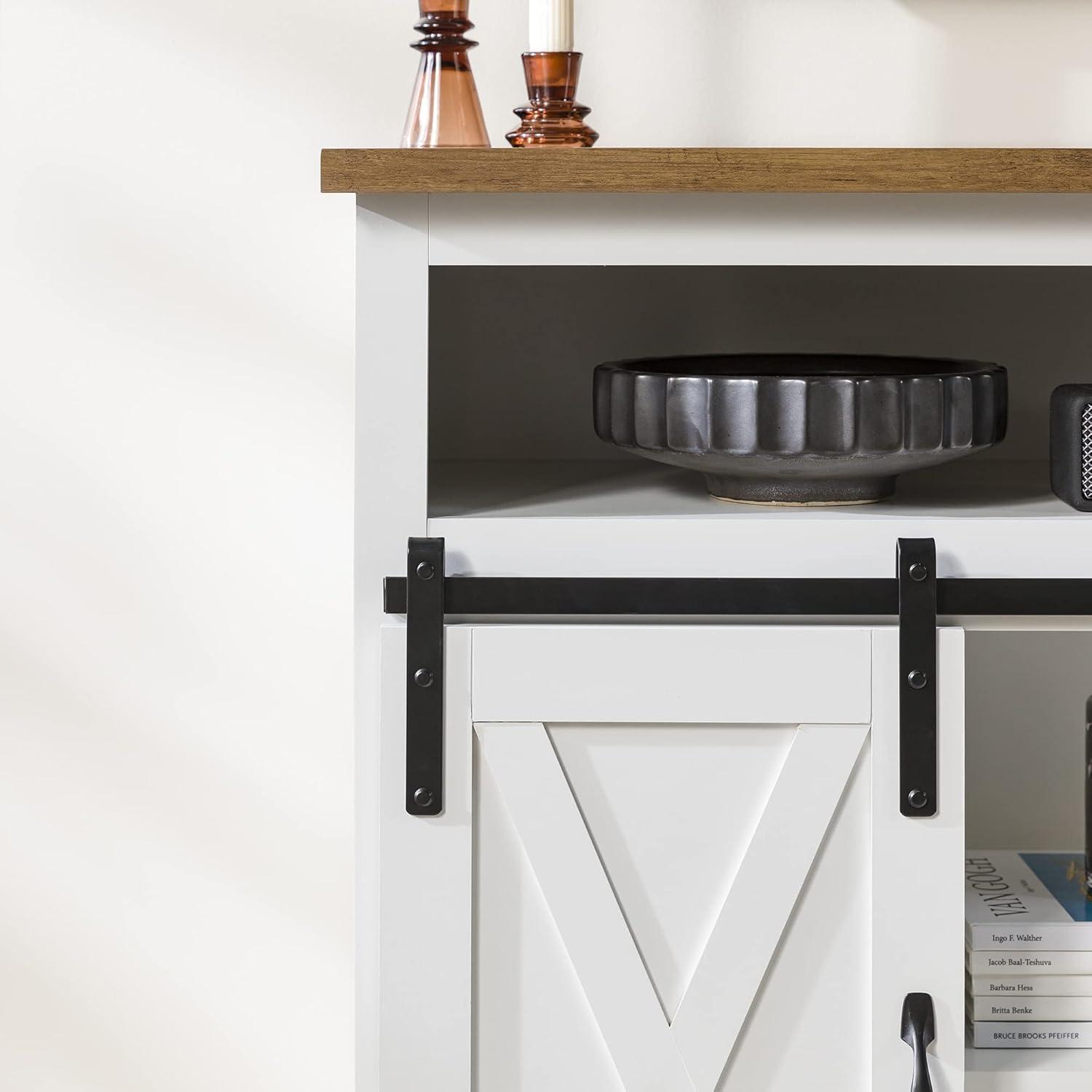 imageWalker Edison Clayton Farmhouse Sliding Double Barn Door TV Stand for TVs up to 58 Inches 52 Inch Solid WhiteSolid White