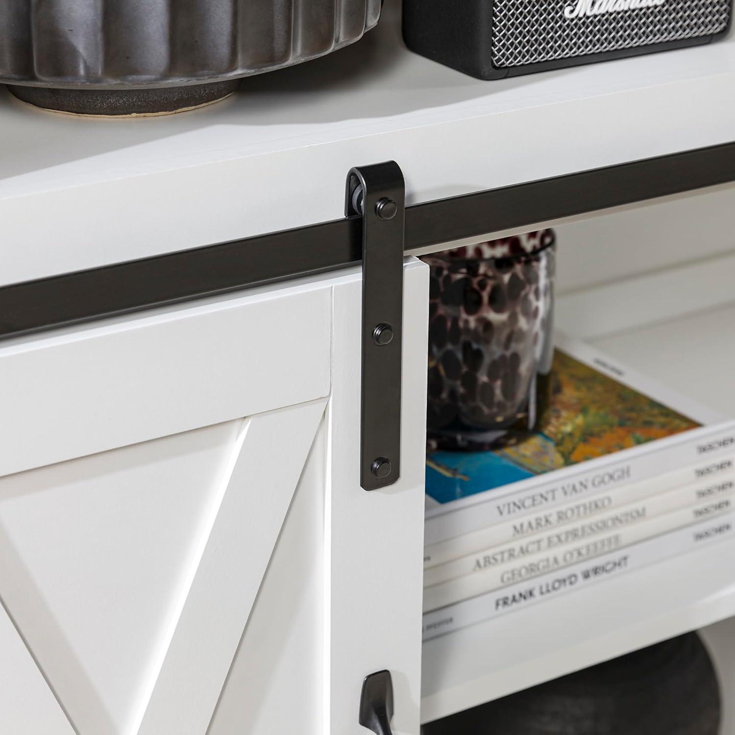 imageWalker Edison Clayton Farmhouse Sliding Double Barn Door TV Stand for TVs up to 58 Inches 52 Inch Solid WhiteSolid White