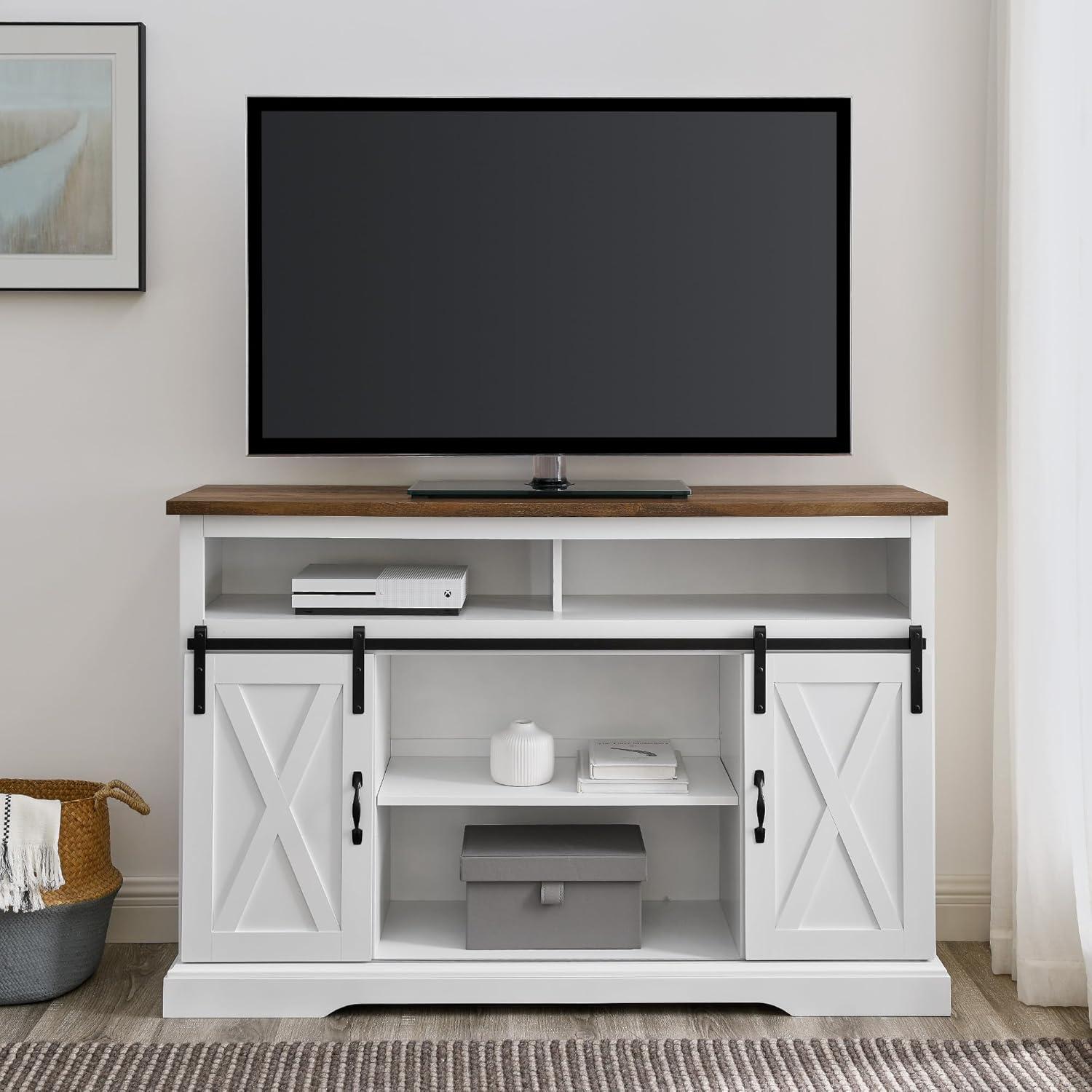 imageWalker Edison Clayton Farmhouse Sliding Double Barn Door TV Stand for TVs up to 58 Inches 52 Inch Solid WhiteSolid White