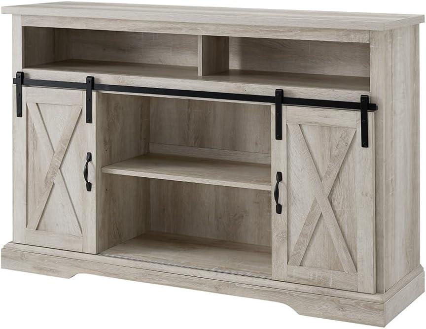 imageWalker Edison Clayton Farmhouse Sliding Double Barn Door TV Stand for TVs up to 58 Inches 52 Inch Solid WhiteWhite Oak