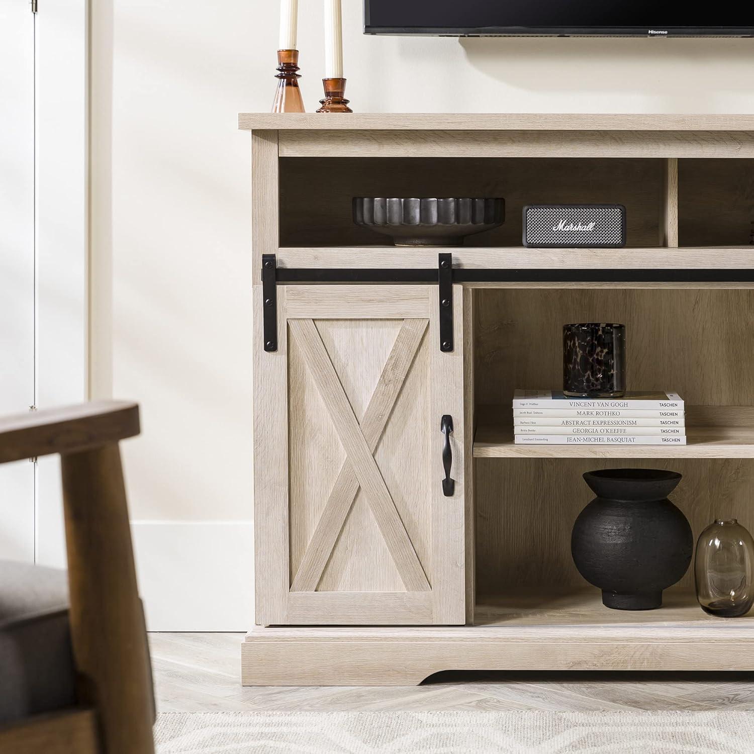imageWalker Edison Clayton Farmhouse Sliding Double Barn Door TV Stand for TVs up to 58 Inches 52 Inch Solid WhiteWhite Oak