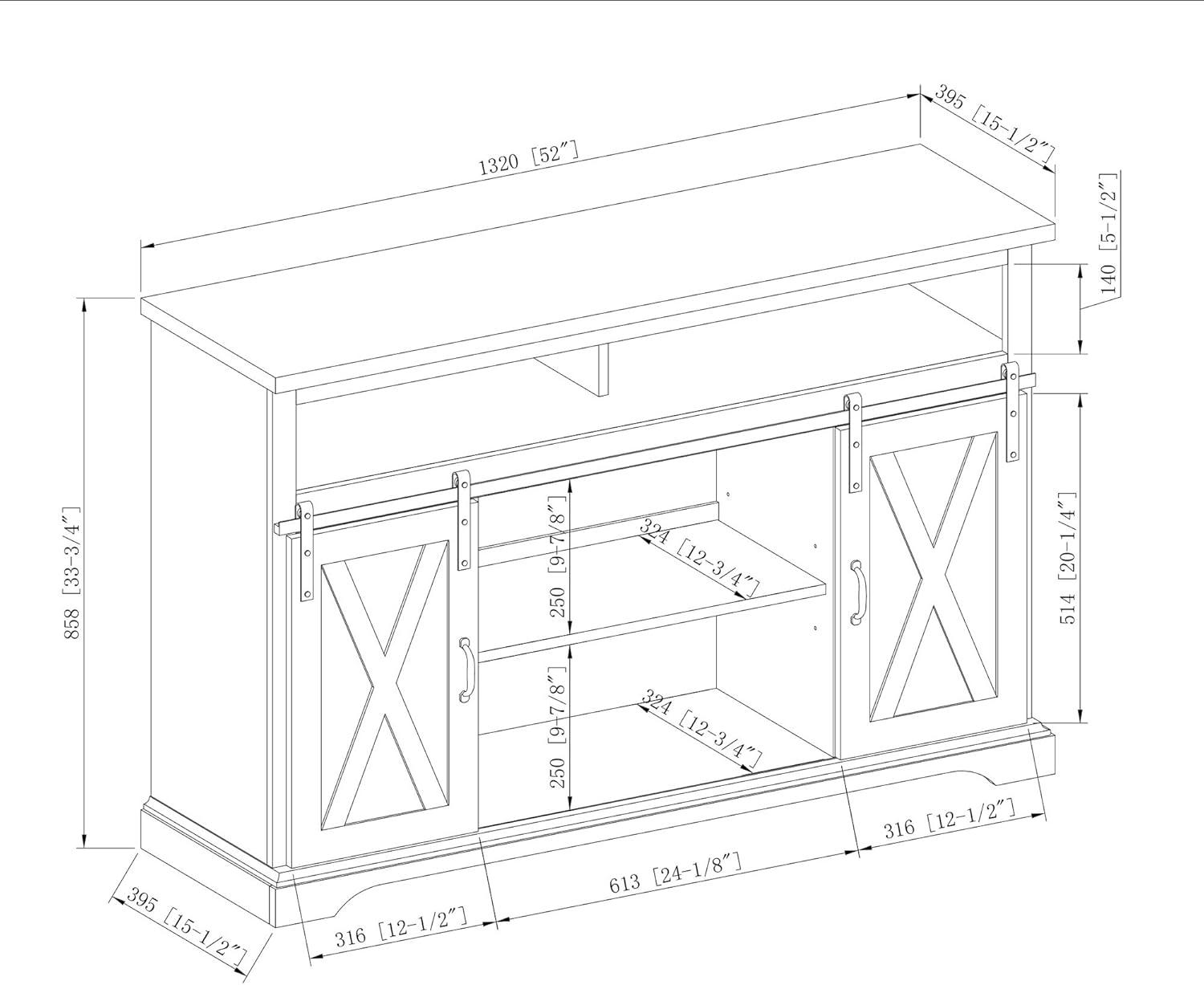 imageWalker Edison Clayton Farmhouse Sliding Double Barn Door TV Stand for TVs up to 58 Inches 52 Inch Solid WhiteWhite Oak