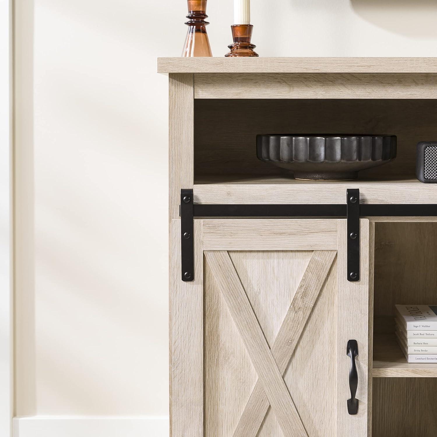 imageWalker Edison Clayton Farmhouse Sliding Double Barn Door TV Stand for TVs up to 58 Inches 52 Inch Solid WhiteWhite Oak