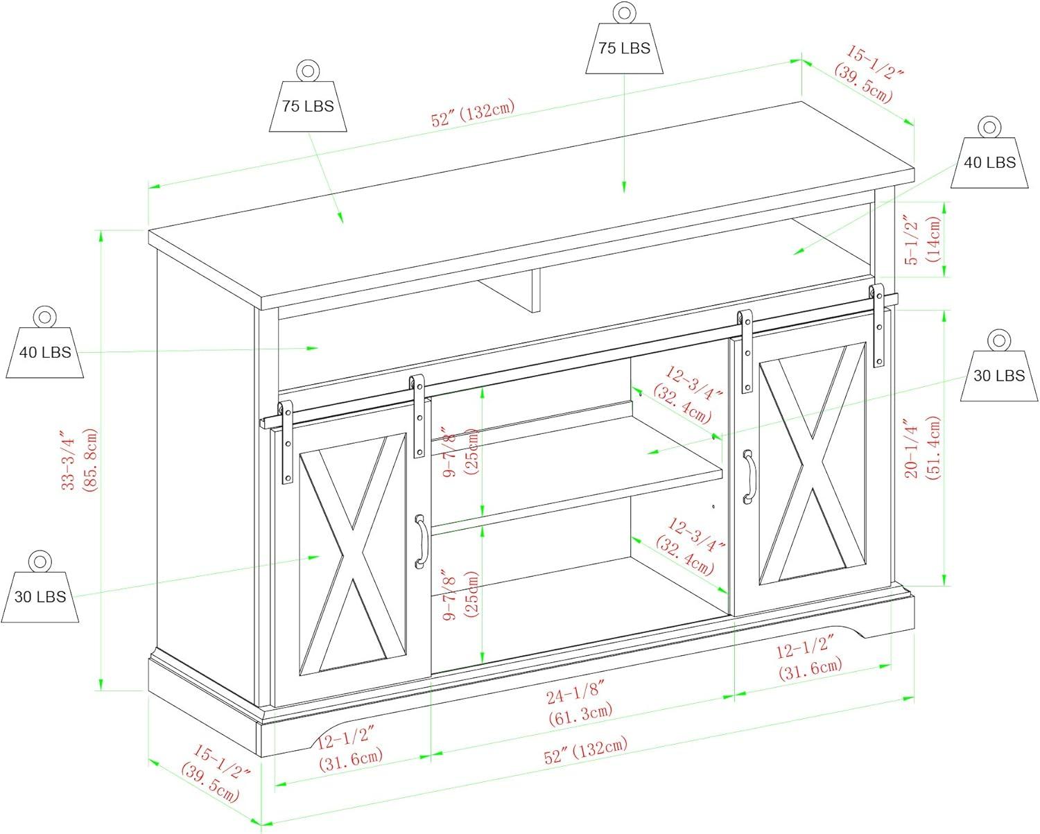 imageWalker Edison Clayton Farmhouse Sliding Double Barn Door TV Stand for TVs up to 58 Inches 52 Inch Solid WhiteWhite Oak