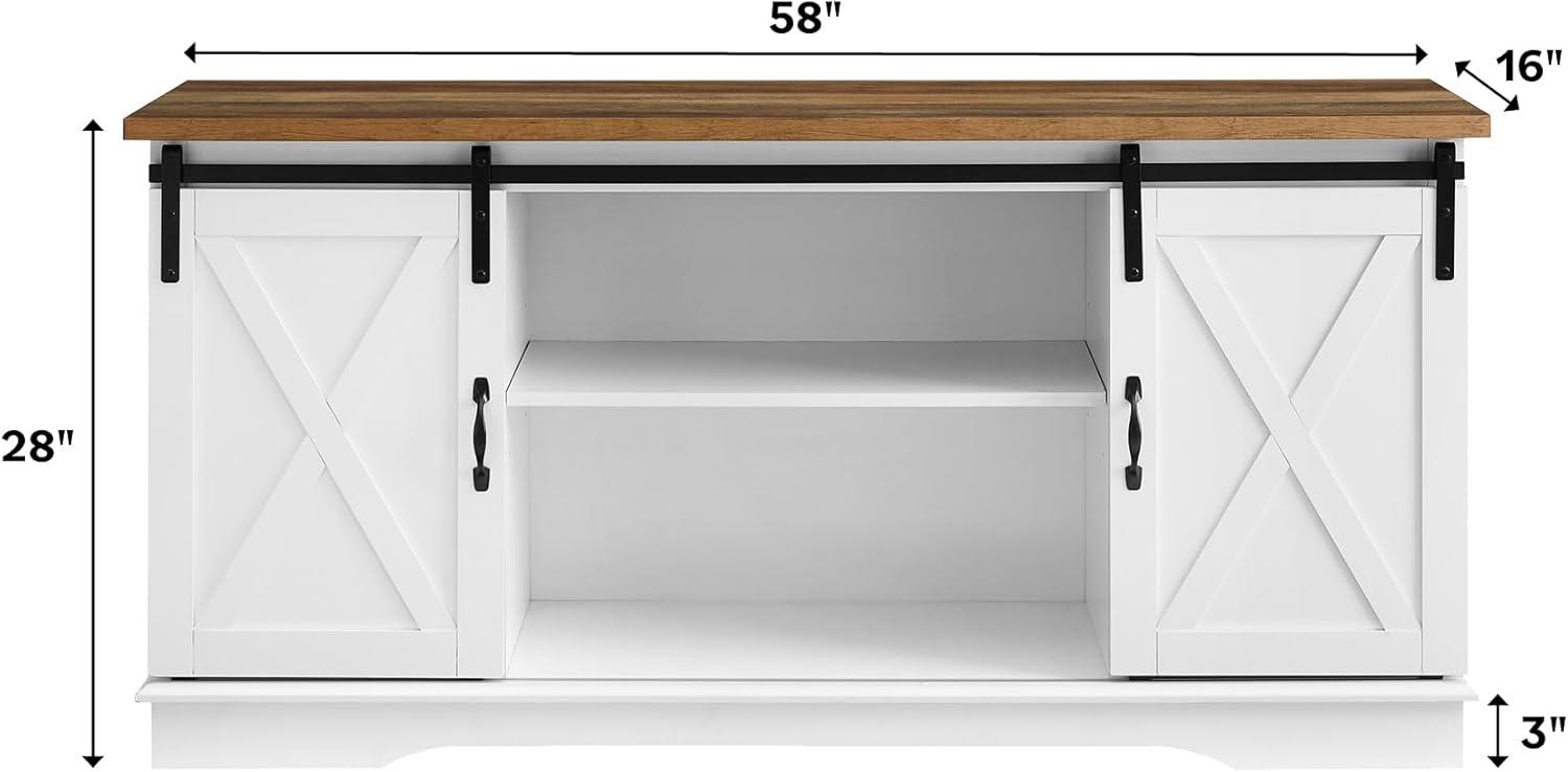 imageWalker Edison Clayton Farmhouse Sliding Double Barn Door TV Stand for TVs up to 58 Inches 52 Inch Solid WhiteWhite Oak Traditional Brown