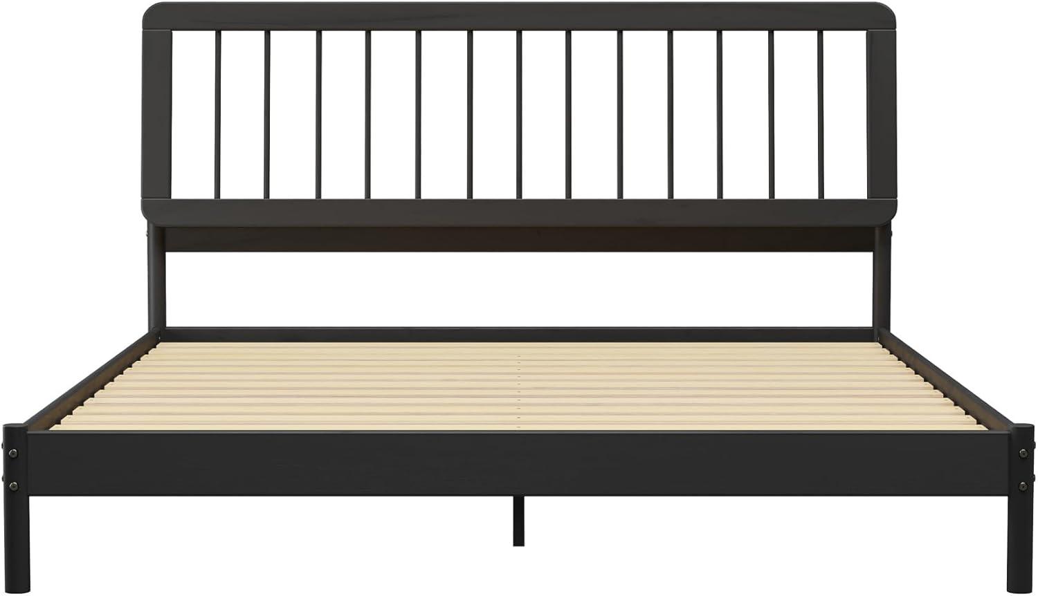 imageWalker Edison Clemente MidCentury Modern Spindle Headboard Queen Bedframe Queen Size CaramelBlack