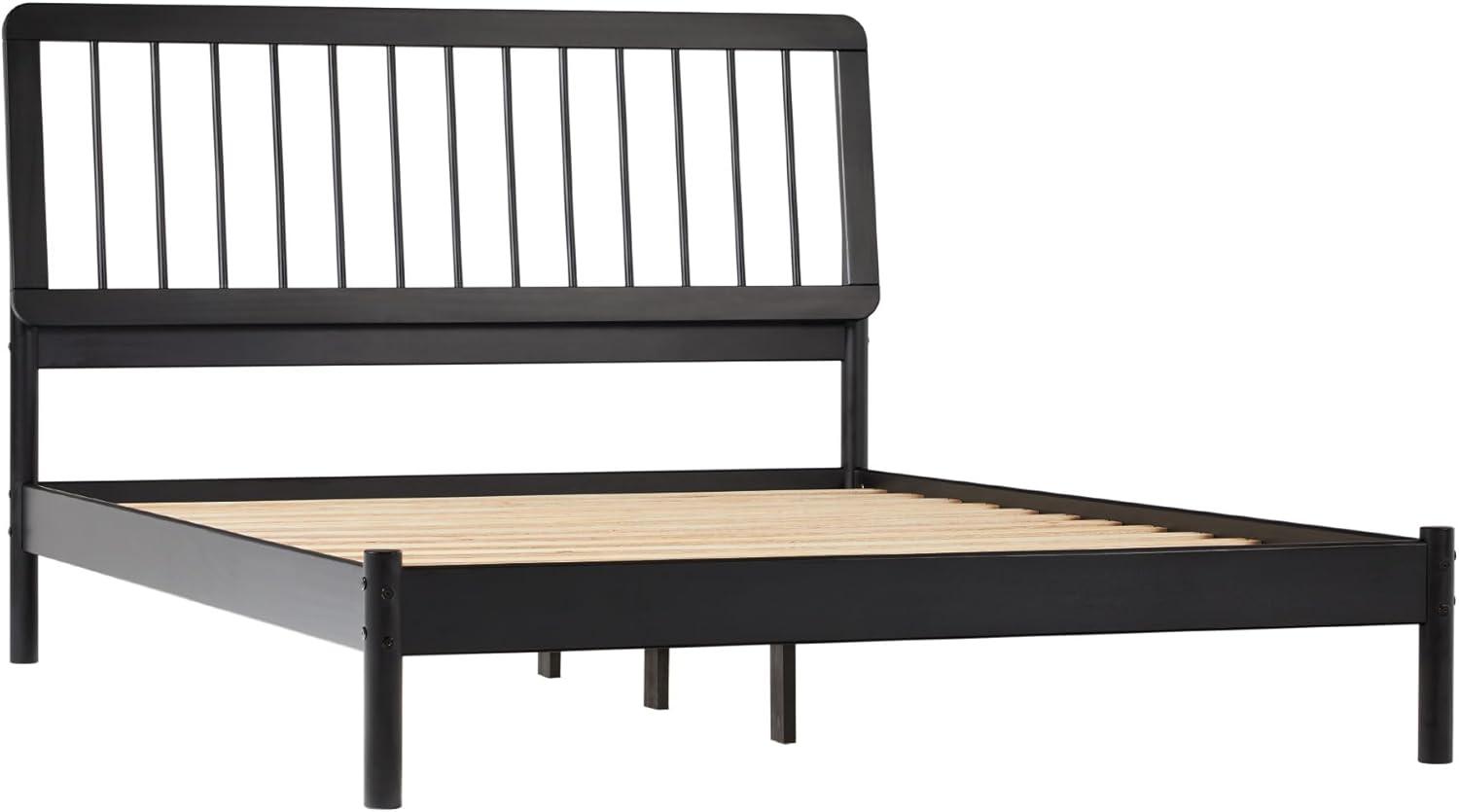imageWalker Edison Clemente MidCentury Modern Spindle Headboard Queen Bedframe Queen Size CaramelBlack