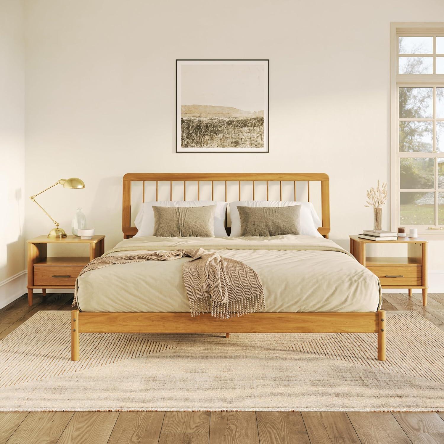 imageWalker Edison Clemente MidCentury Modern Spindle Headboard Queen Bedframe Queen Size CaramelCaramel