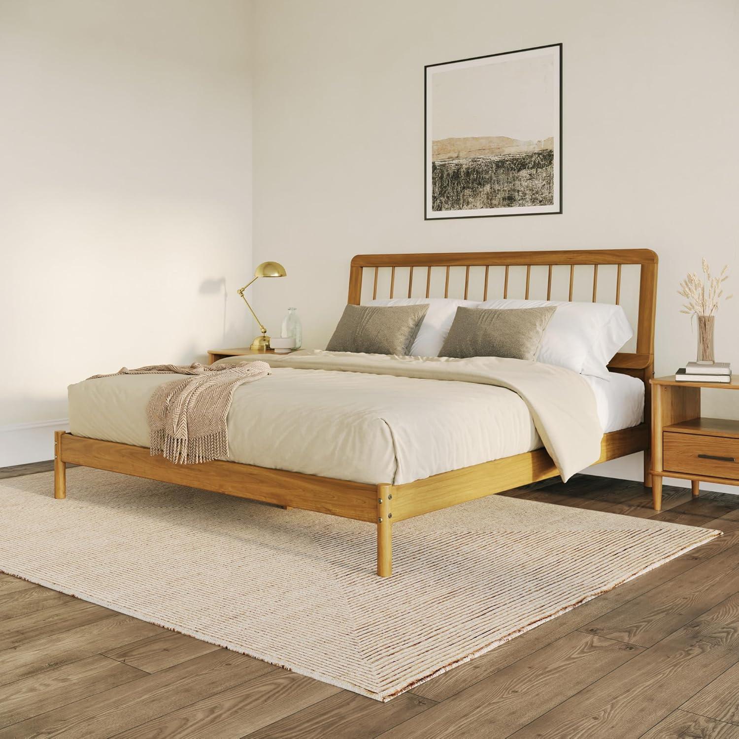 imageWalker Edison Clemente MidCentury Modern Spindle Headboard Queen Bedframe Queen Size CaramelCaramel