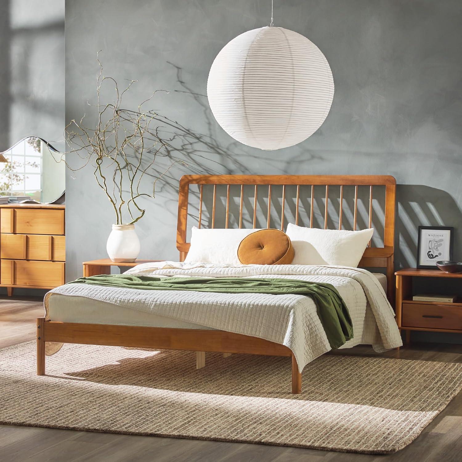 imageWalker Edison Clemente MidCentury Modern Spindle Headboard Queen Bedframe Queen Size CaramelCaramel