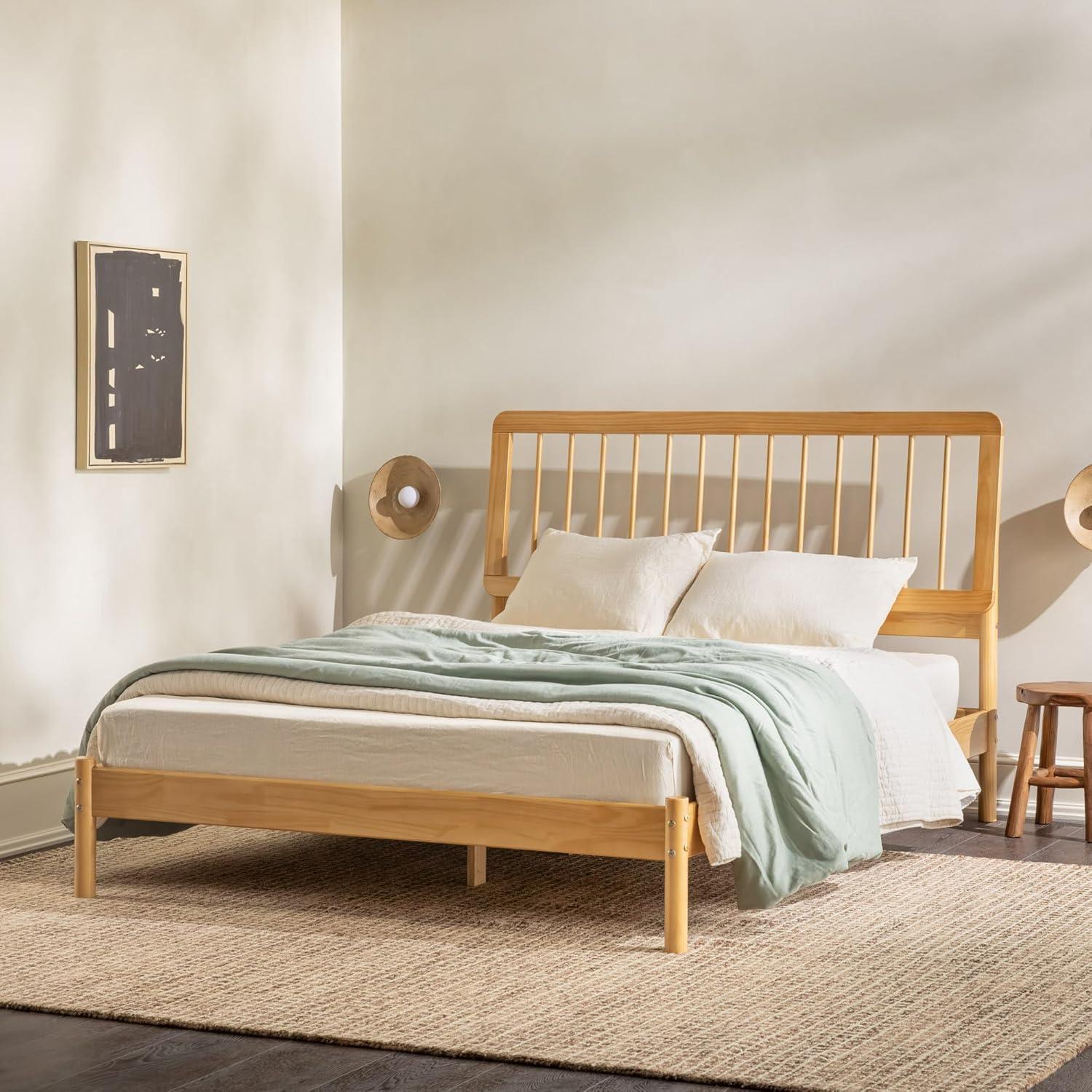 imageWalker Edison Clemente MidCentury Modern Spindle Headboard Queen Bedframe Queen Size CaramelNatural Pine