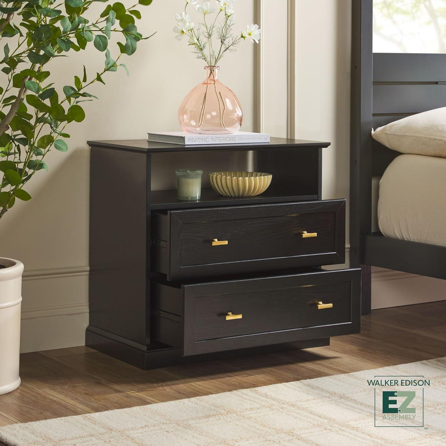 imageWalker Edison Clyde EZ Assembly Rustic 2Drawer OpenCubby Nighstands End Side Tables Living Room Bedroom Storage BlackBlack