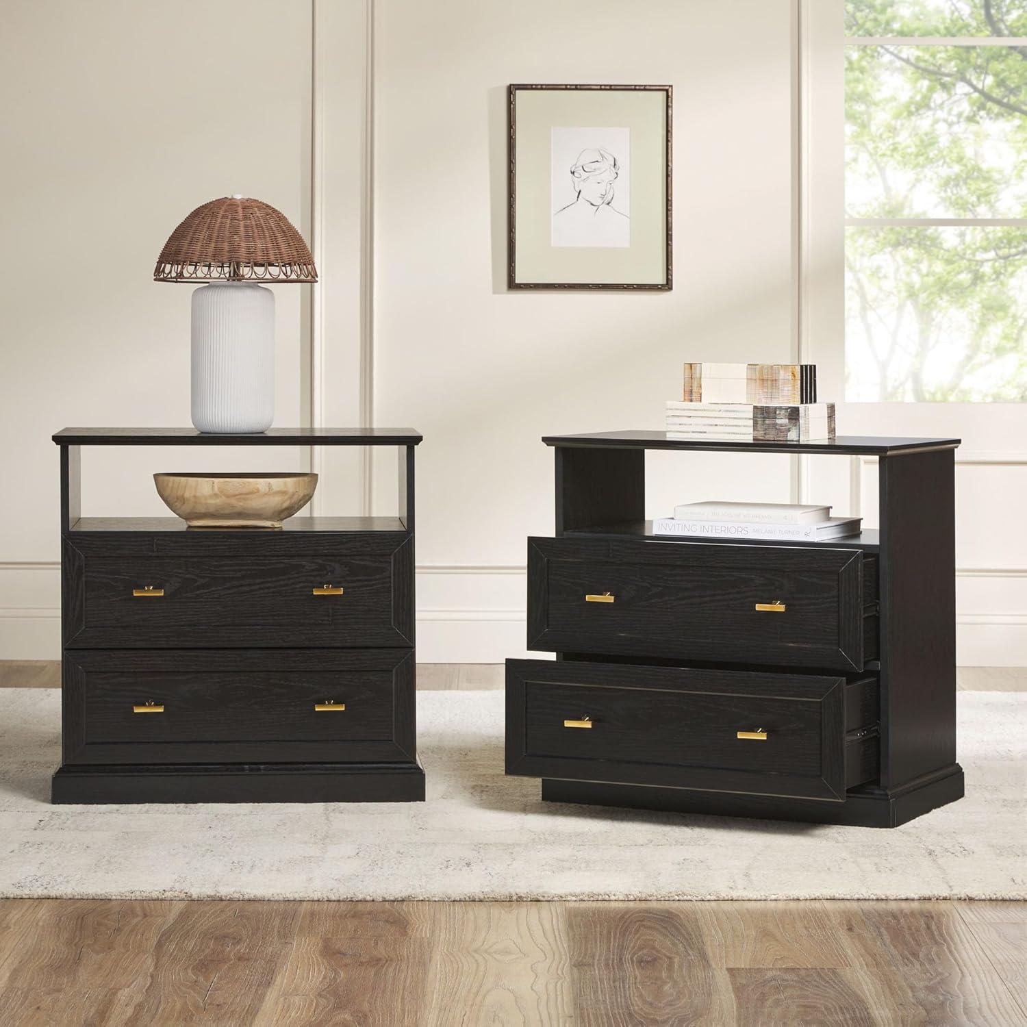 imageWalker Edison Clyde EZ Assembly Rustic 2Drawer OpenCubby Nighstands End Side Tables Living Room Bedroom Storage BlackBlack