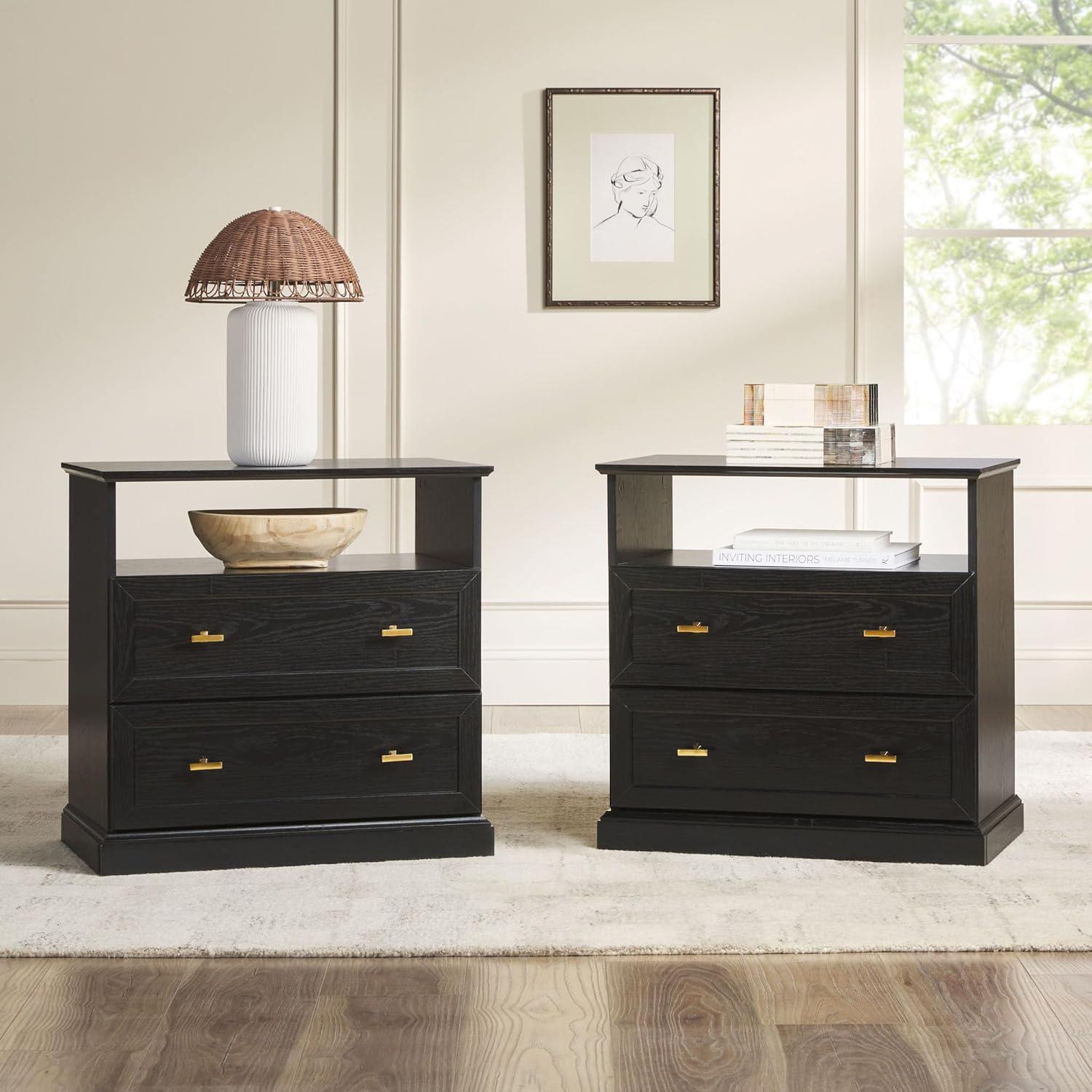 imageWalker Edison Clyde EZ Assembly Rustic 2Drawer OpenCubby Nighstands End Side Tables Living Room Bedroom Storage BlackBlack