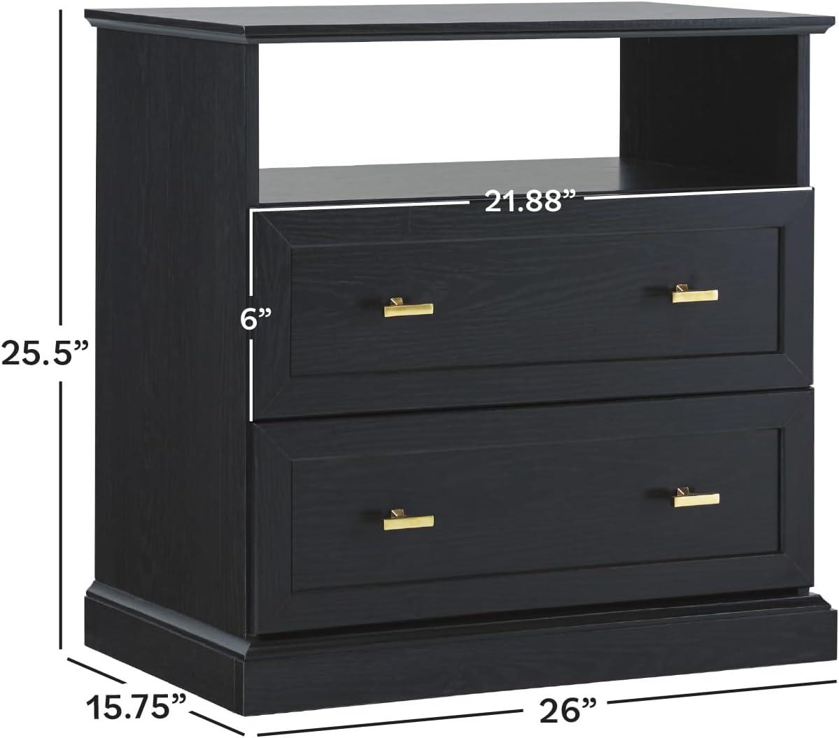 imageWalker Edison Clyde EZ Assembly Rustic 2Drawer OpenCubby Nighstands End Side Tables Living Room Bedroom Storage BlackBlack