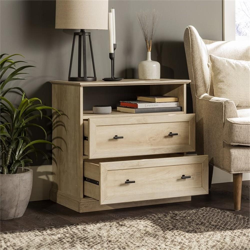 imageWalker Edison Clyde EZ Assembly Rustic 2Drawer OpenCubby Nighstands End Side Tables Living Room Bedroom Storage BlackWhite Oak
