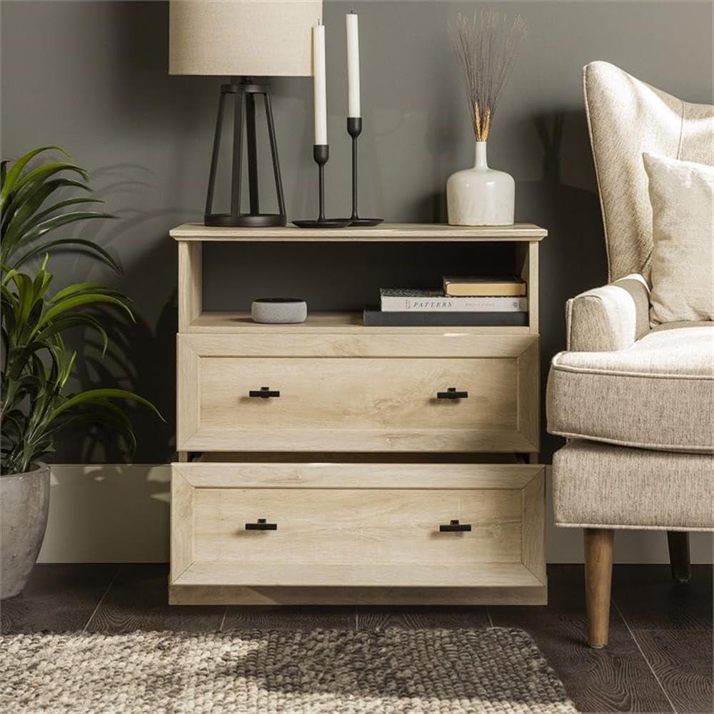 imageWalker Edison Clyde EZ Assembly Rustic 2Drawer OpenCubby Nighstands End Side Tables Living Room Bedroom Storage BlackWhite Oak