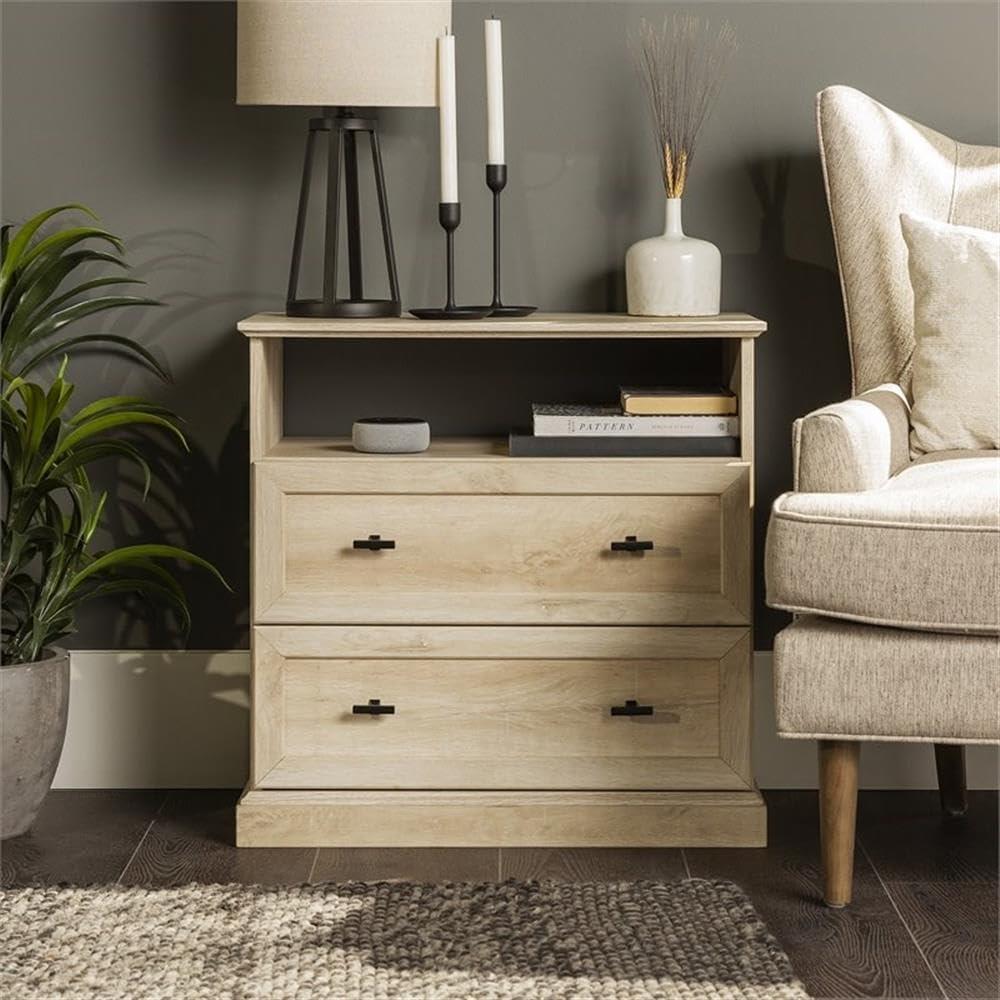 imageWalker Edison Clyde EZ Assembly Rustic 2Drawer OpenCubby Nighstands End Side Tables Living Room Bedroom Storage BlackWhite Oak