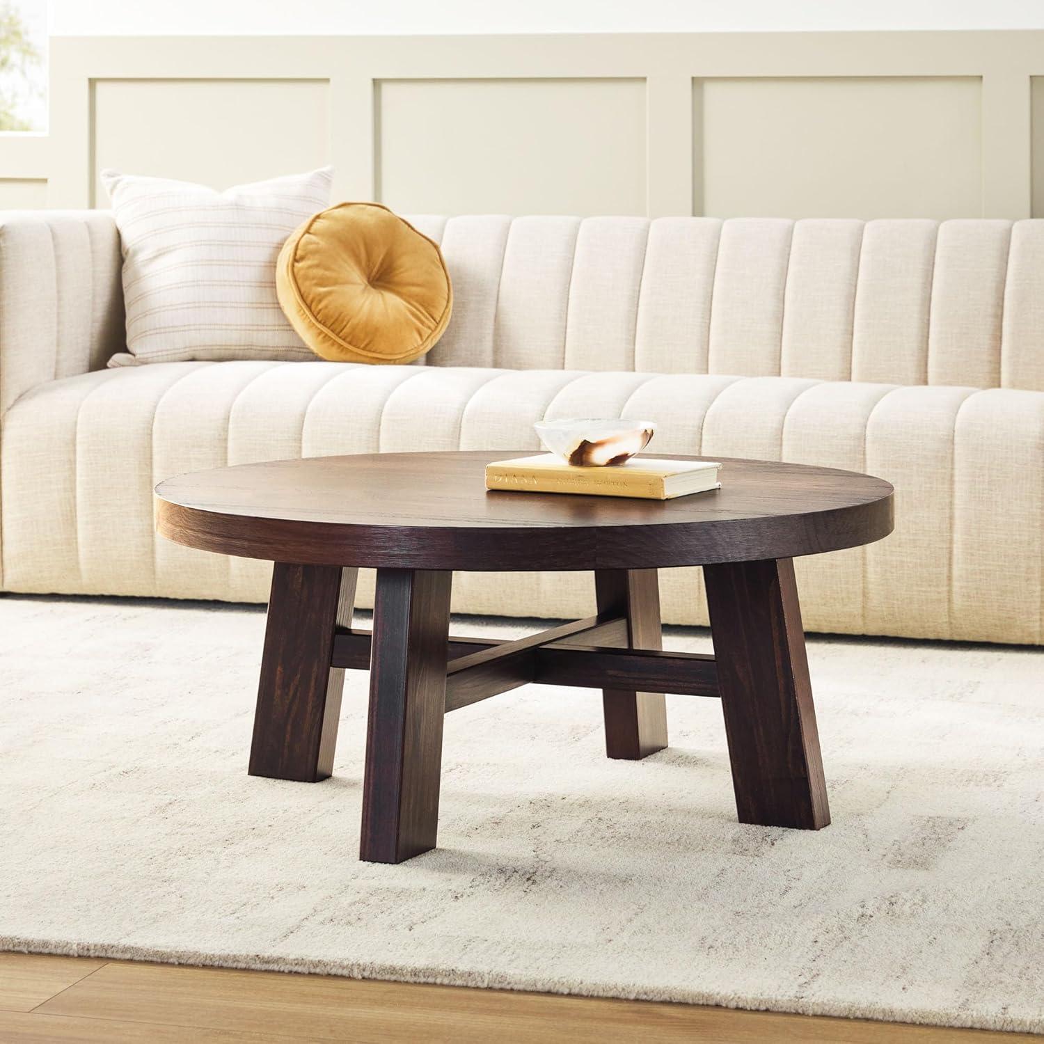 imageWalker Edison Colt Modern Farmhouse Solid Wood Round Coffee Table 36 Inch EspressoEspresso