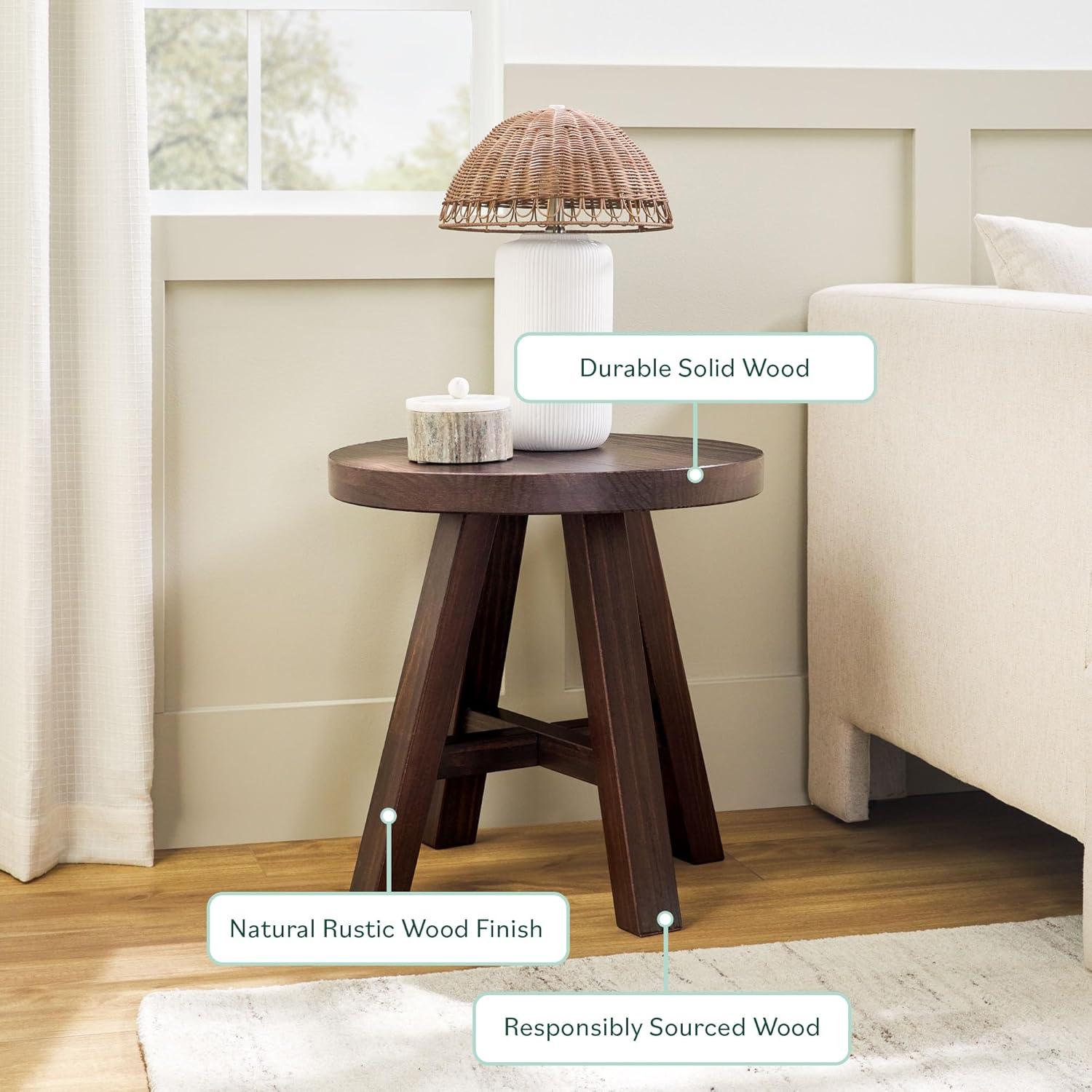 imageWalker Edison Colt Modern Farmhouse Solid Wood Round Side Table 18 Inch EspressoEspresso