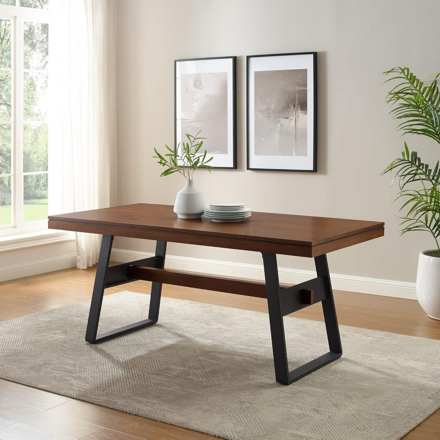 imageWalker Edison Connely Urban TrestleStyle Metal and Wood Dining Table 30 Inch Walnut Veneer