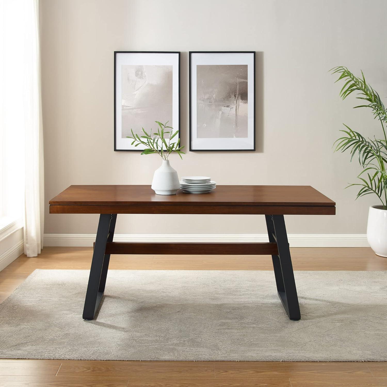 imageWalker Edison Connely Urban TrestleStyle Metal and Wood Dining Table 30 Inch Walnut Veneer