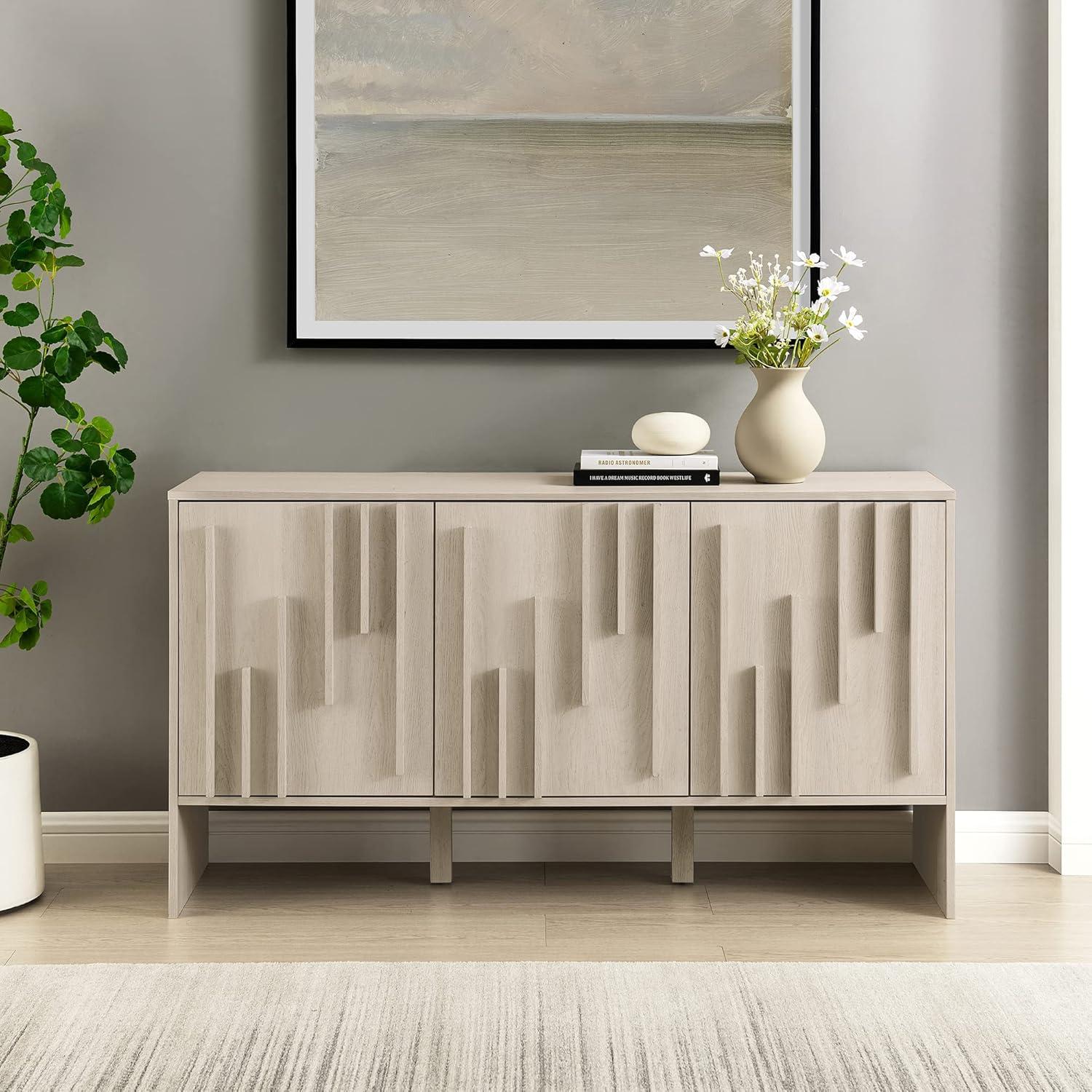 imageWalker Edison Contemporary Detailed 3Door Sideboard 55 Inch Ivory OakIvory Oak