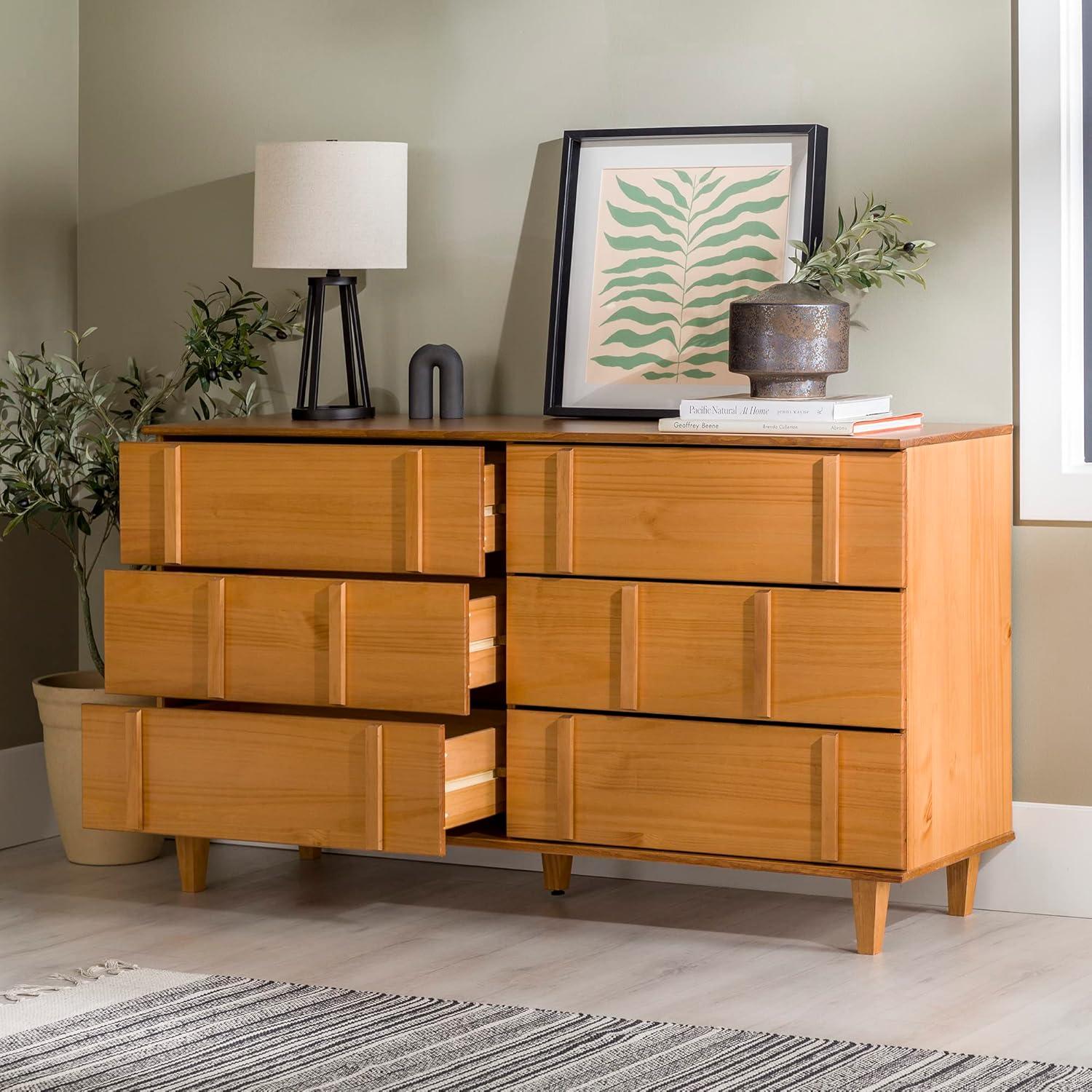 imageWalker Edison Contemporary Detailed 6Drawer Solid Wood Dresser 60 Inch CaramelCaramelt