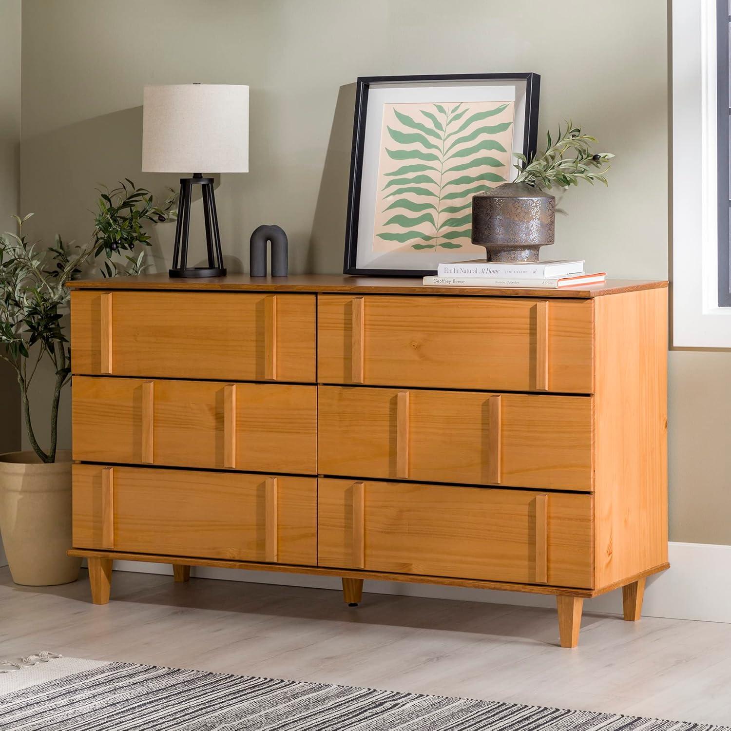 imageWalker Edison Contemporary Detailed 6Drawer Solid Wood Dresser 60 Inch CaramelCaramelt