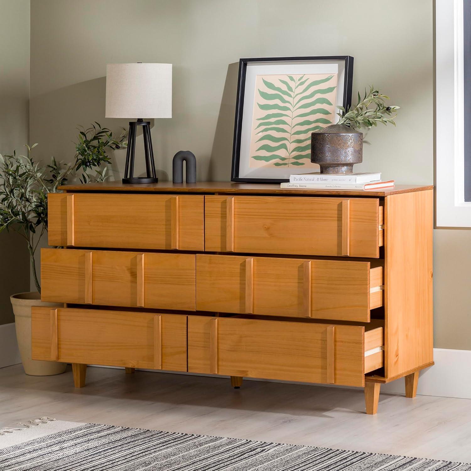 imageWalker Edison Contemporary Detailed 6Drawer Solid Wood Dresser 60 Inch CaramelCaramelt