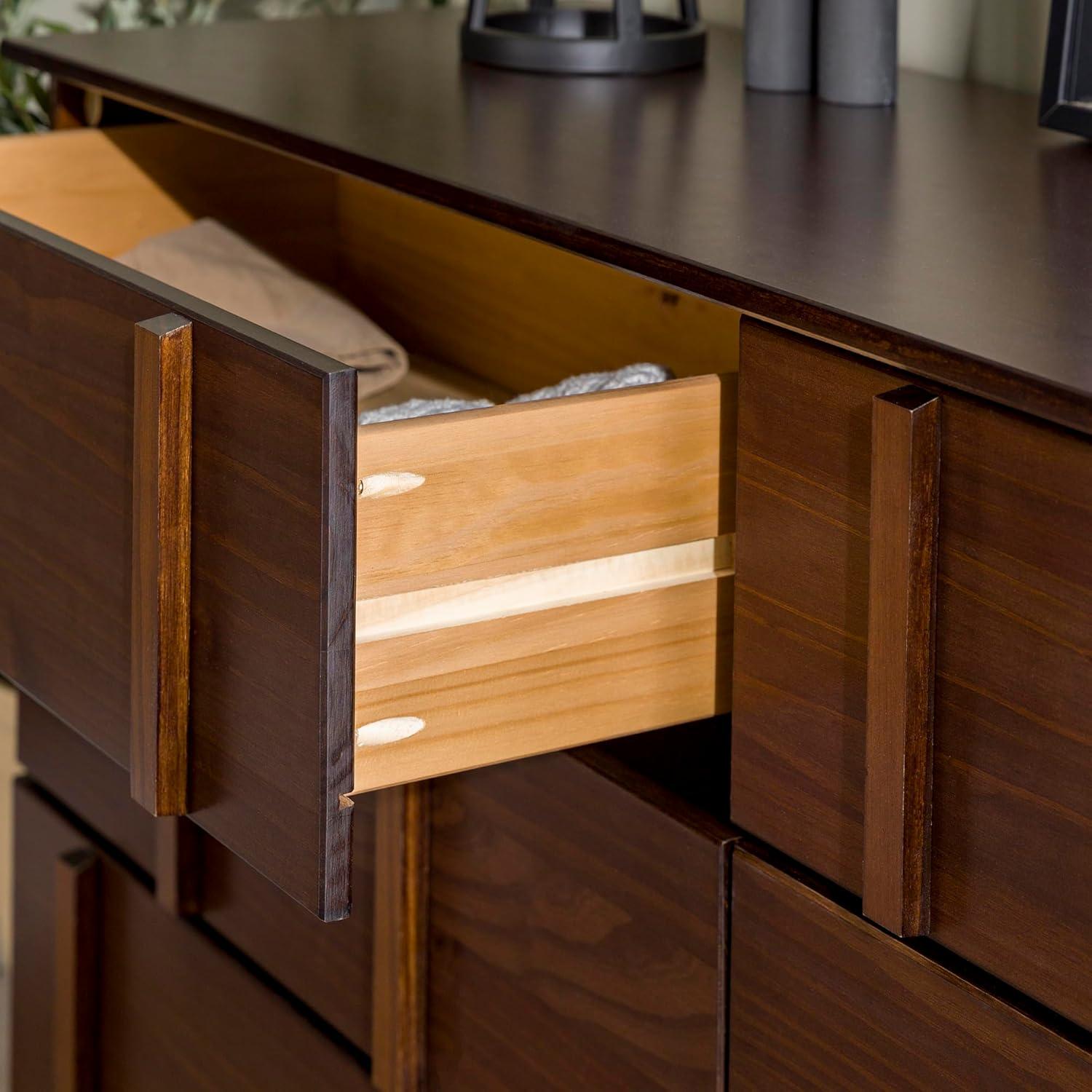 imageWalker Edison Contemporary Detailed 6Drawer Solid Wood Dresser 60 Inch CaramelWalnutt