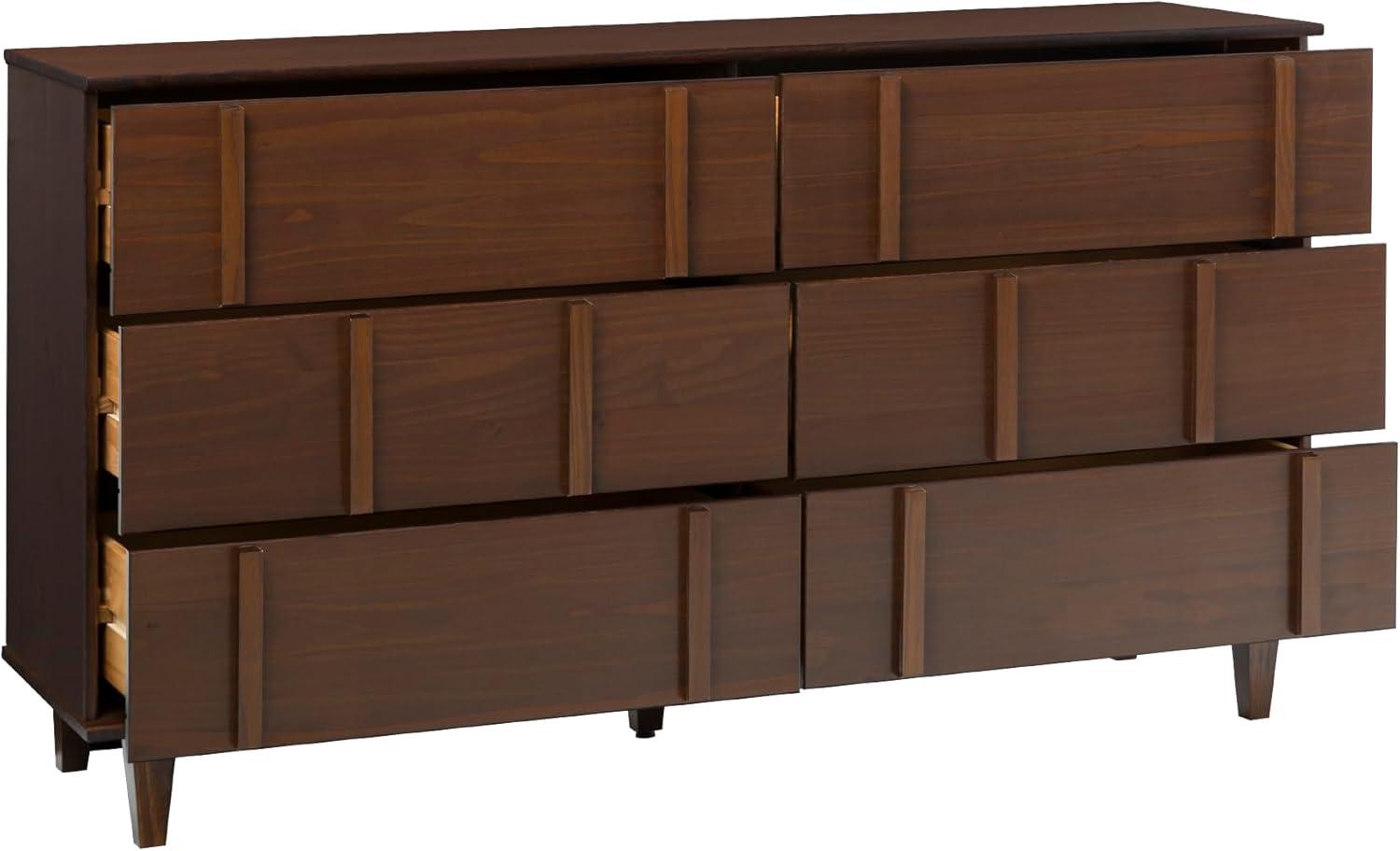 imageWalker Edison Contemporary Detailed 6Drawer Solid Wood Dresser 60 Inch CaramelWalnutt