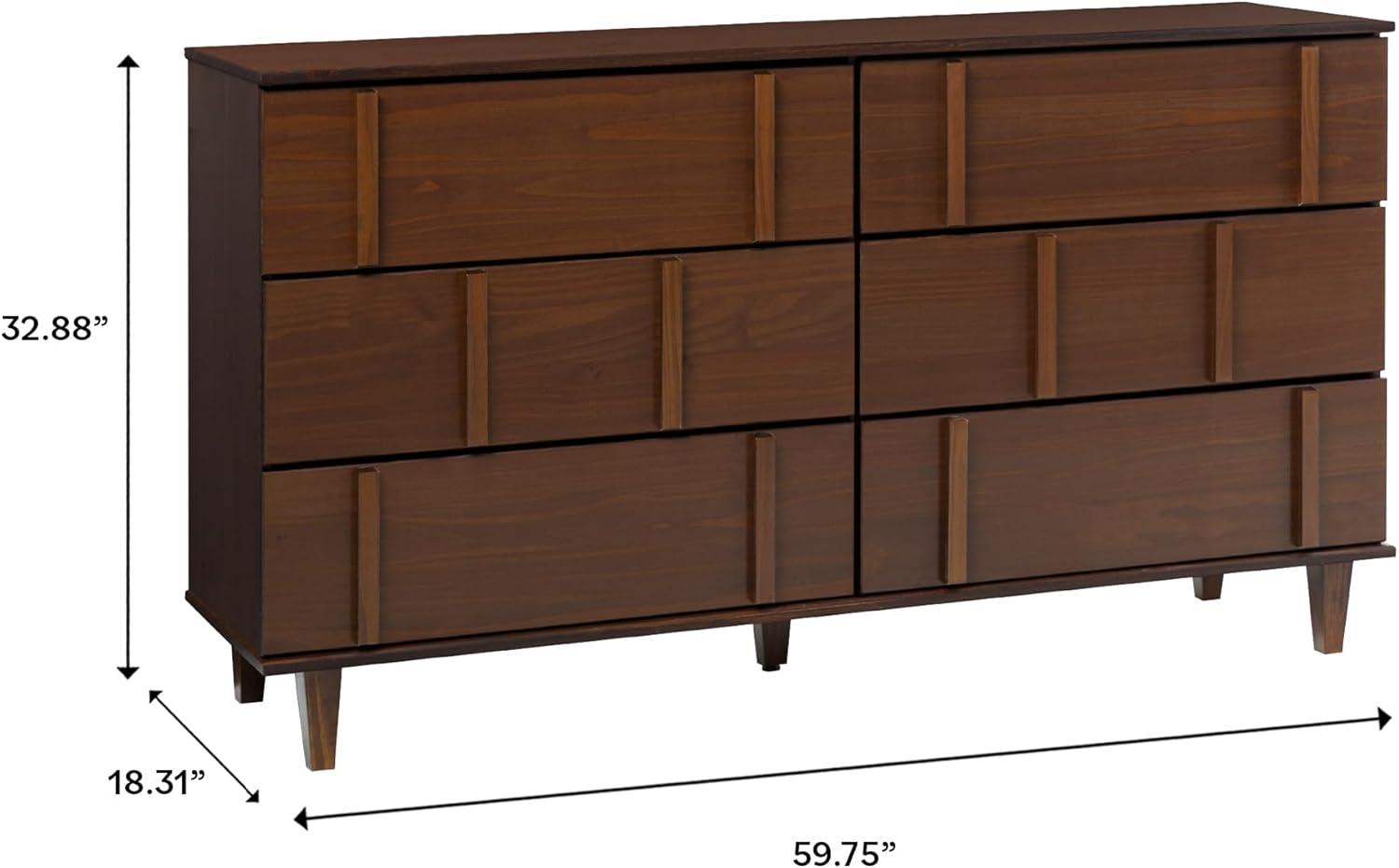 imageWalker Edison Contemporary Detailed 6Drawer Solid Wood Dresser 60 Inch CaramelWalnutt