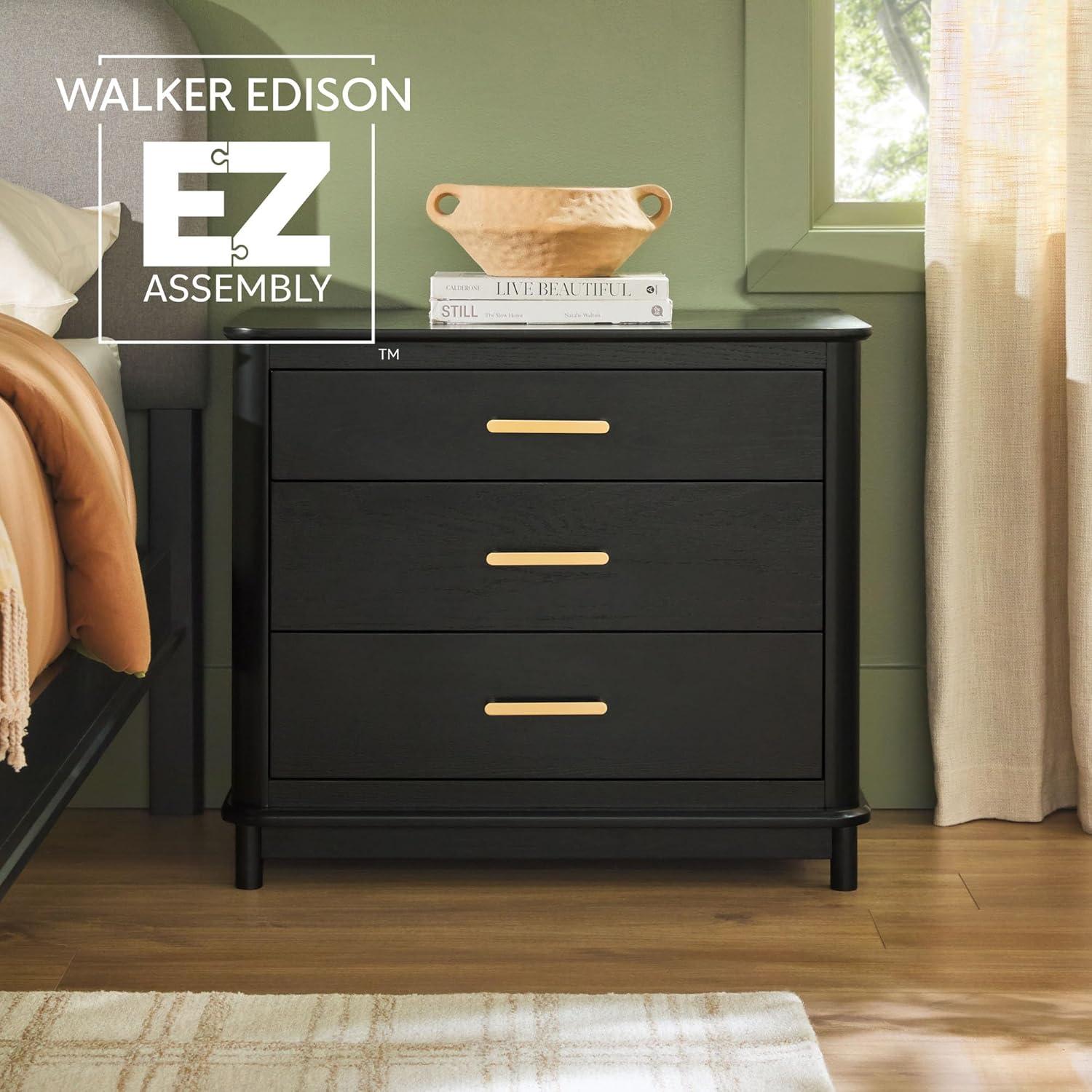 imageWalker Edison Contemporary Solid Red Oak Veneer 3Drawer Nightstand Easy to Assemble Drawers Storage for Bedroom 3Drawer Nightstand 3025 Inch English OakBlack
