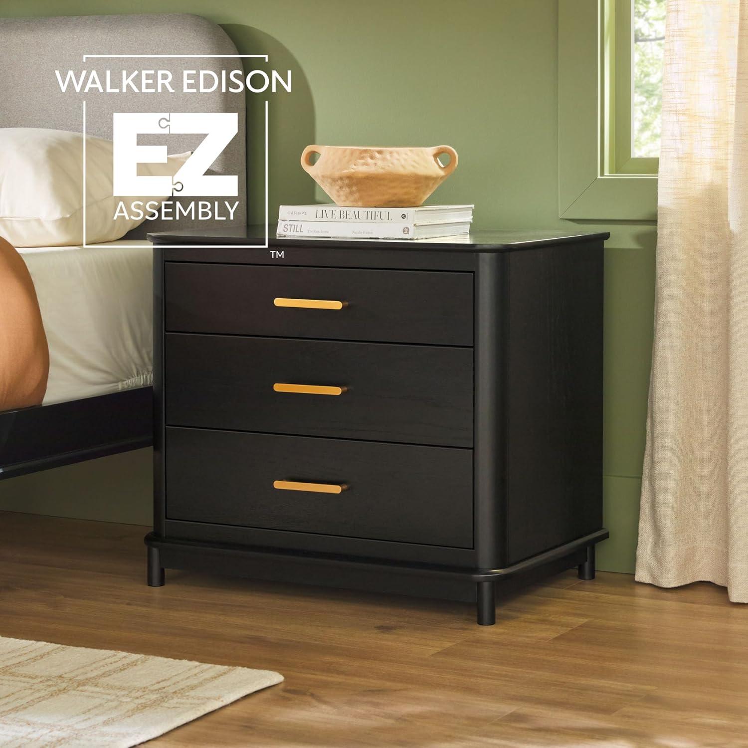 imageWalker Edison Contemporary Solid Red Oak Veneer 3Drawer Nightstand Easy to Assemble Drawers Storage for Bedroom 3Drawer Nightstand 3025 Inch English OakBlack