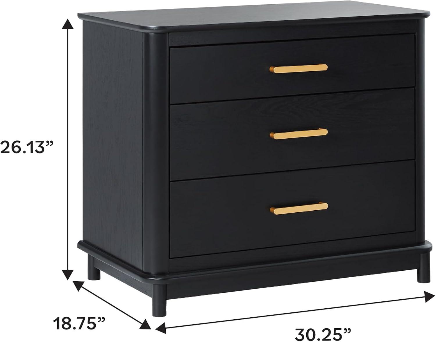 imageWalker Edison Contemporary Solid Red Oak Veneer 3Drawer Nightstand Easy to Assemble Drawers Storage for Bedroom 3Drawer Nightstand 3025 Inch English OakBlack