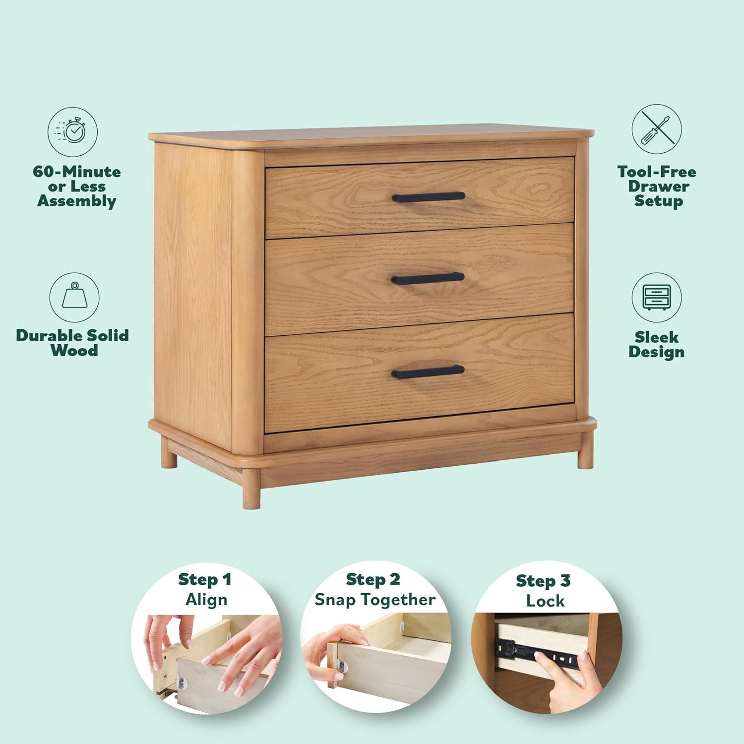 imageWalker Edison Contemporary Solid Red Oak Veneer 3Drawer Nightstand Easy to Assemble Drawers Storage for Bedroom 3Drawer Nightstand 3025 Inch English OakEnglish Oak